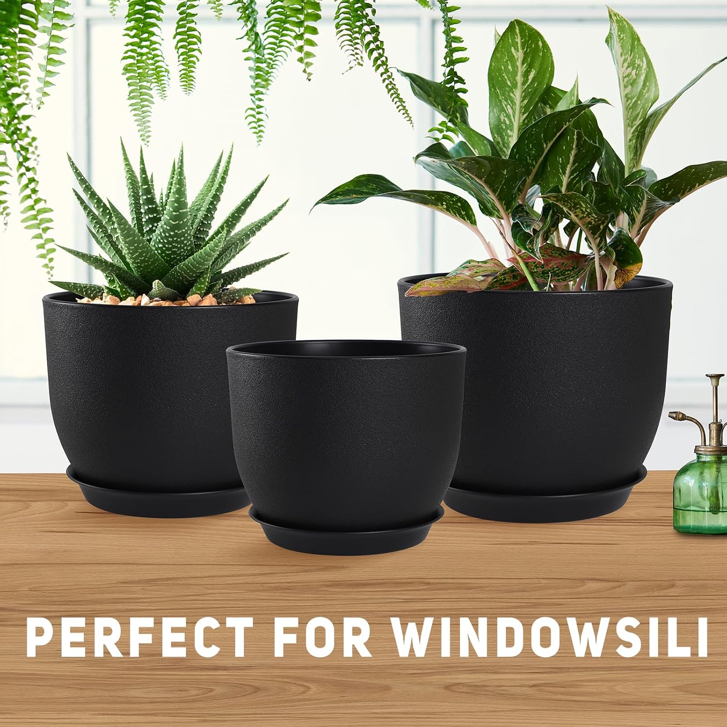 YNNICO Plant Pots 10/9/8/7.5/7 inch Set of 5,Flower Pots with Multi Mesh Drainage Holes, Large Planters for Indoor