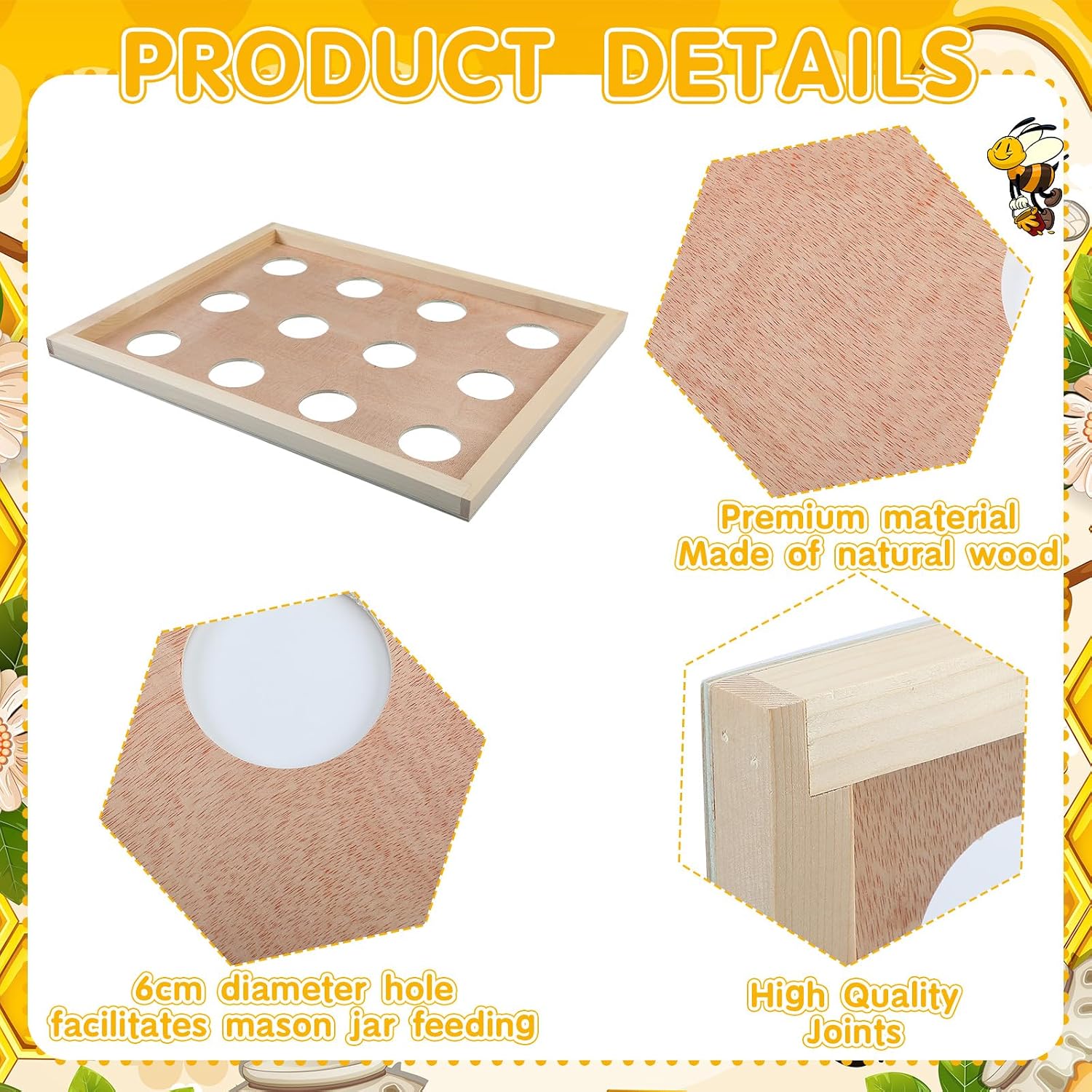 2 Pack Mason Jar Bee Hive 10 Frame Honey Jar Hive Storing with 12 Holes, Honey Extraction System Beehive Inner Cover