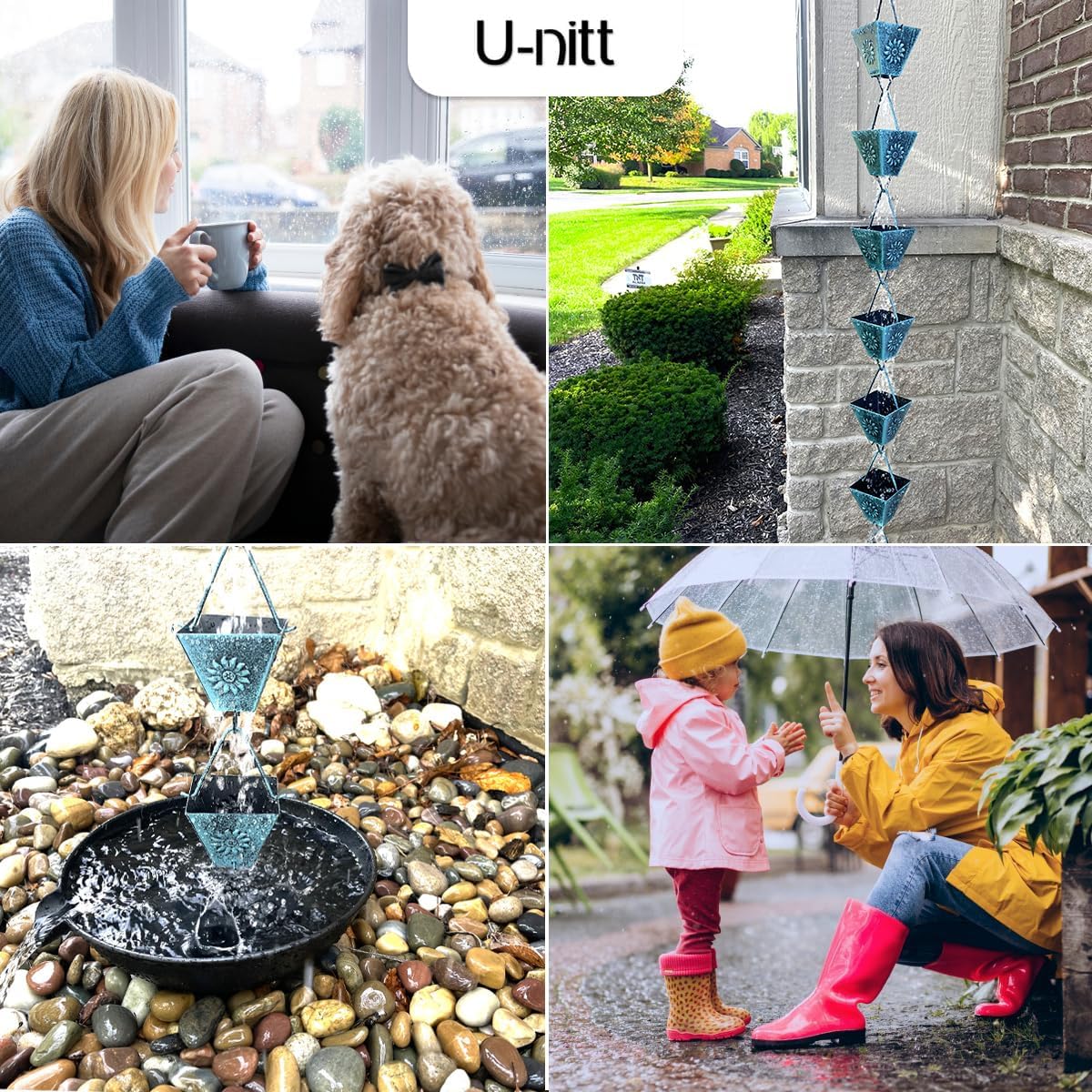 U-nitt Rain Chain Water Collection for Gutters Rainwater Catcher & Diverter, 8.5 FT Chains for Outside Garden Patina