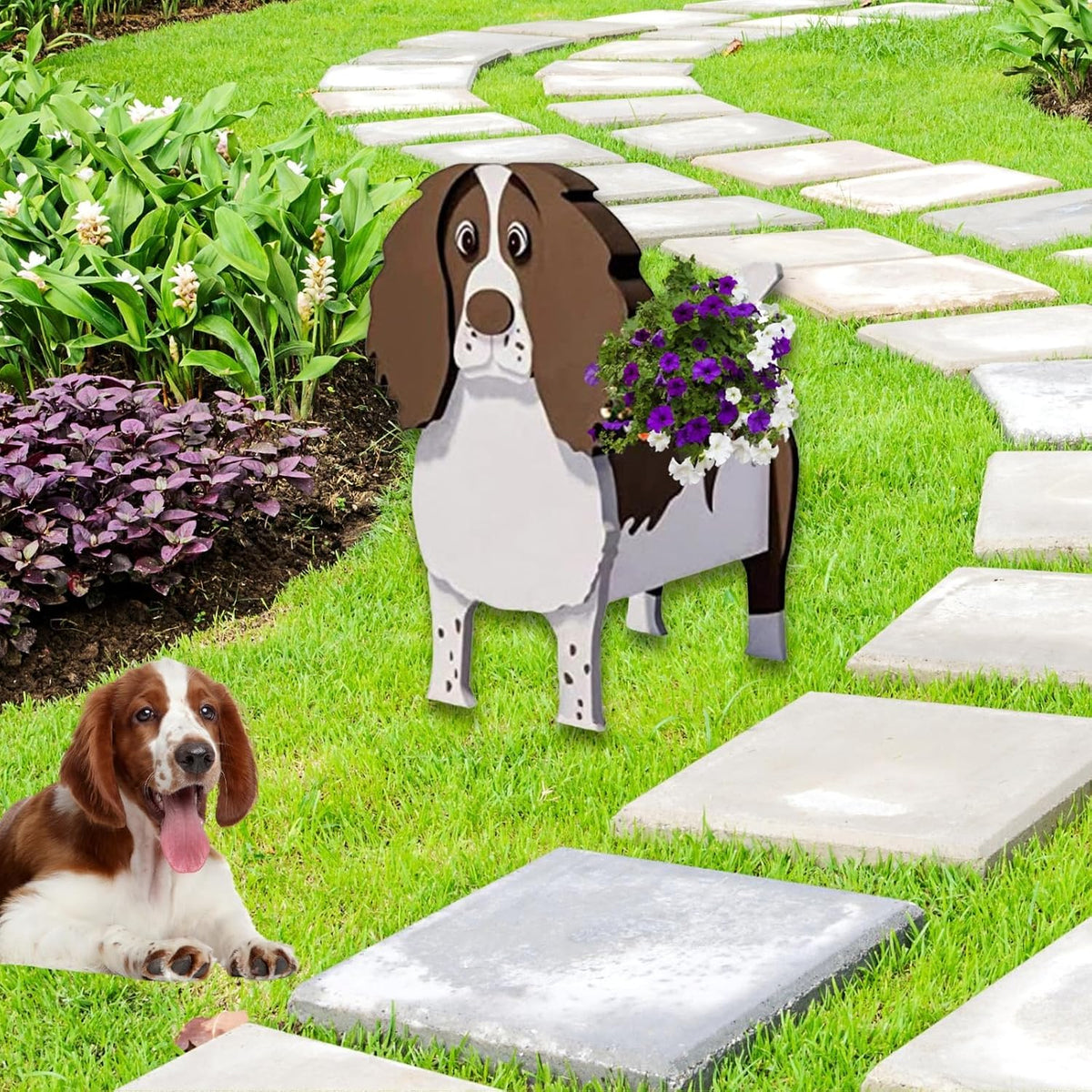 Springer Spaniel Dog Planter Pots, Animal Shaped Flower Pot | Cute Plant Gift for Women and Pet Lovers, Indoor Outdoor