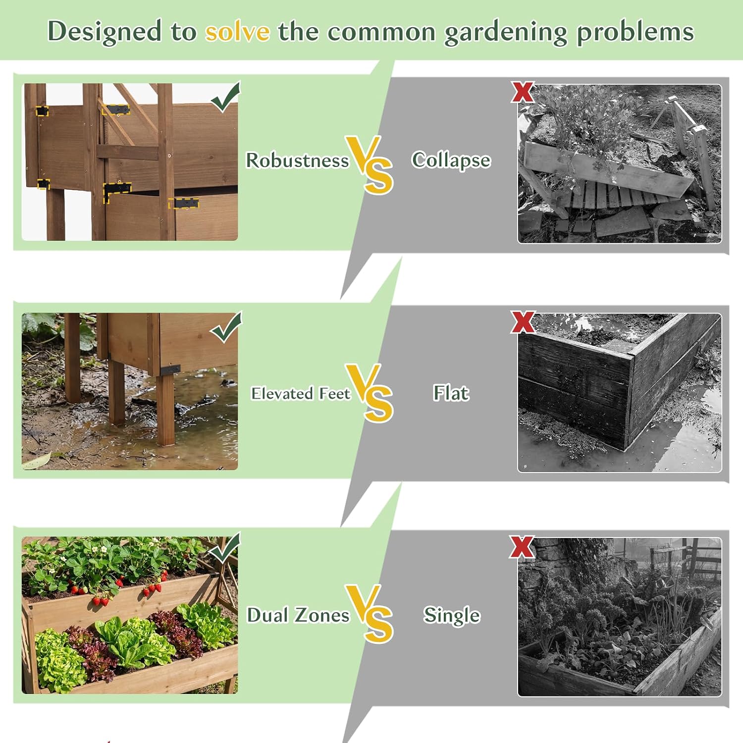 Raised Garden Bed Outdoor with Lattice Trellis, 47.2''H Wood Outdoor Flower Plant Stand with Two Planting Areas, Metal