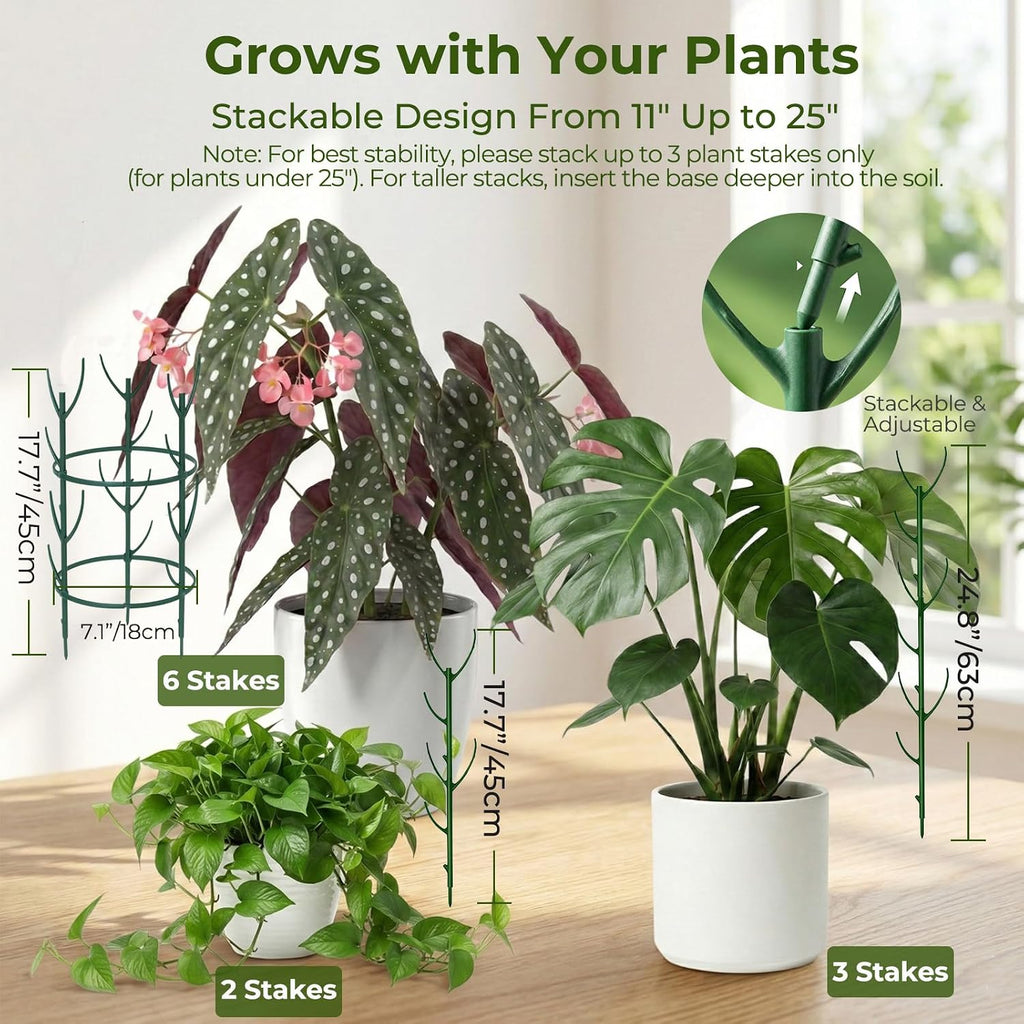 Monstera Plant Support Stakes Indoor - 20 Pack Stackable Garden Trellis for Potted Climbing Pothos Support - Durable
