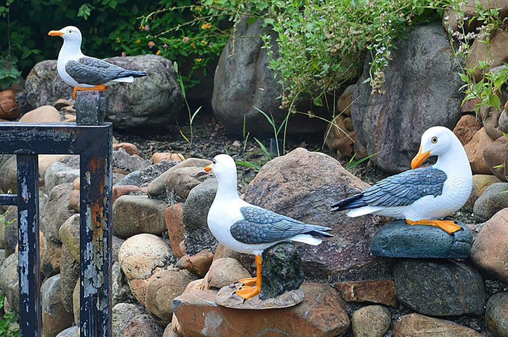 Real Seagull Outdoor Sculpture,Garden Bird Statue,Beach Statue Decor,Resin Animal Seabird Ornaments,Coastal Beach