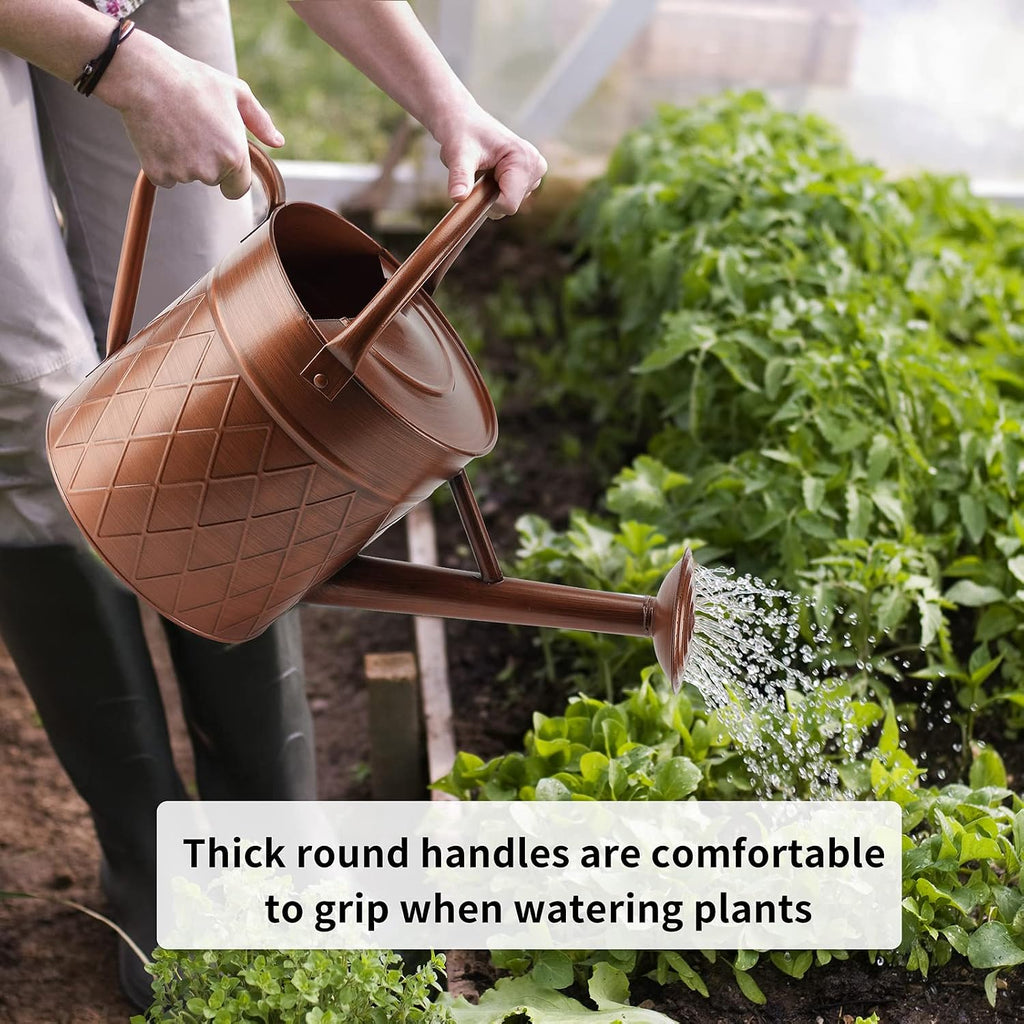 1.75 Gallon Outdoor Metal Watering Can for Garden Plants,Copper Color Watering Can with Removable Spray Spout, Ideal
