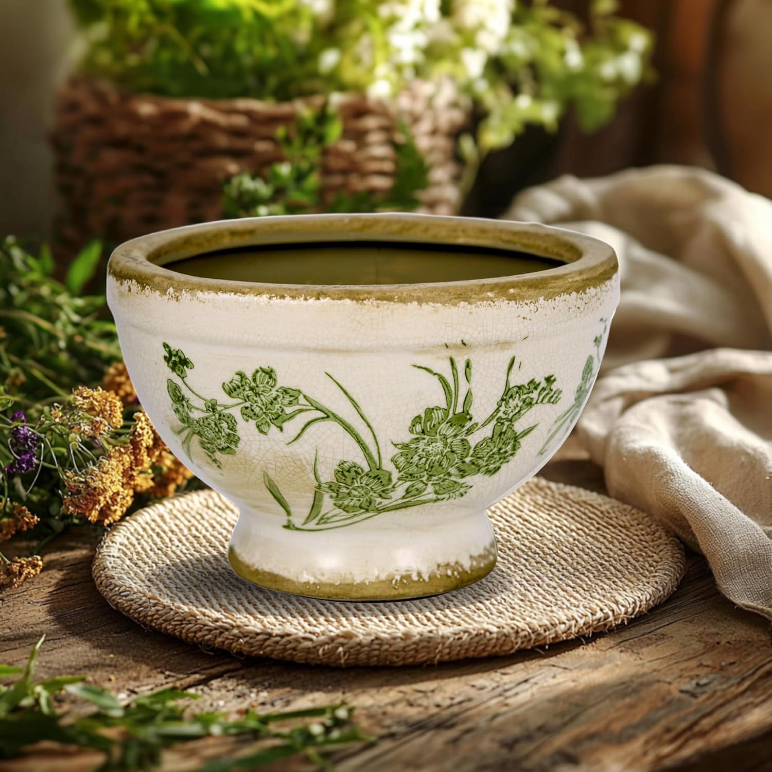 Dosayes Vintage Ice Crackle Grazd Ceramic Flower Pot with Drainage Holes, 4.33 Inch Rustic Planter for Indoor Plants