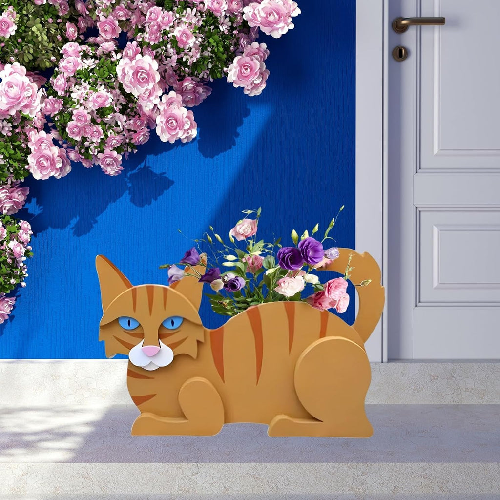 Orange Cat Planter Pots, Animal Shaped Flower Pot | Cute Plant Gift for Women and Pet Lovers, Indoor Outdoor Garden