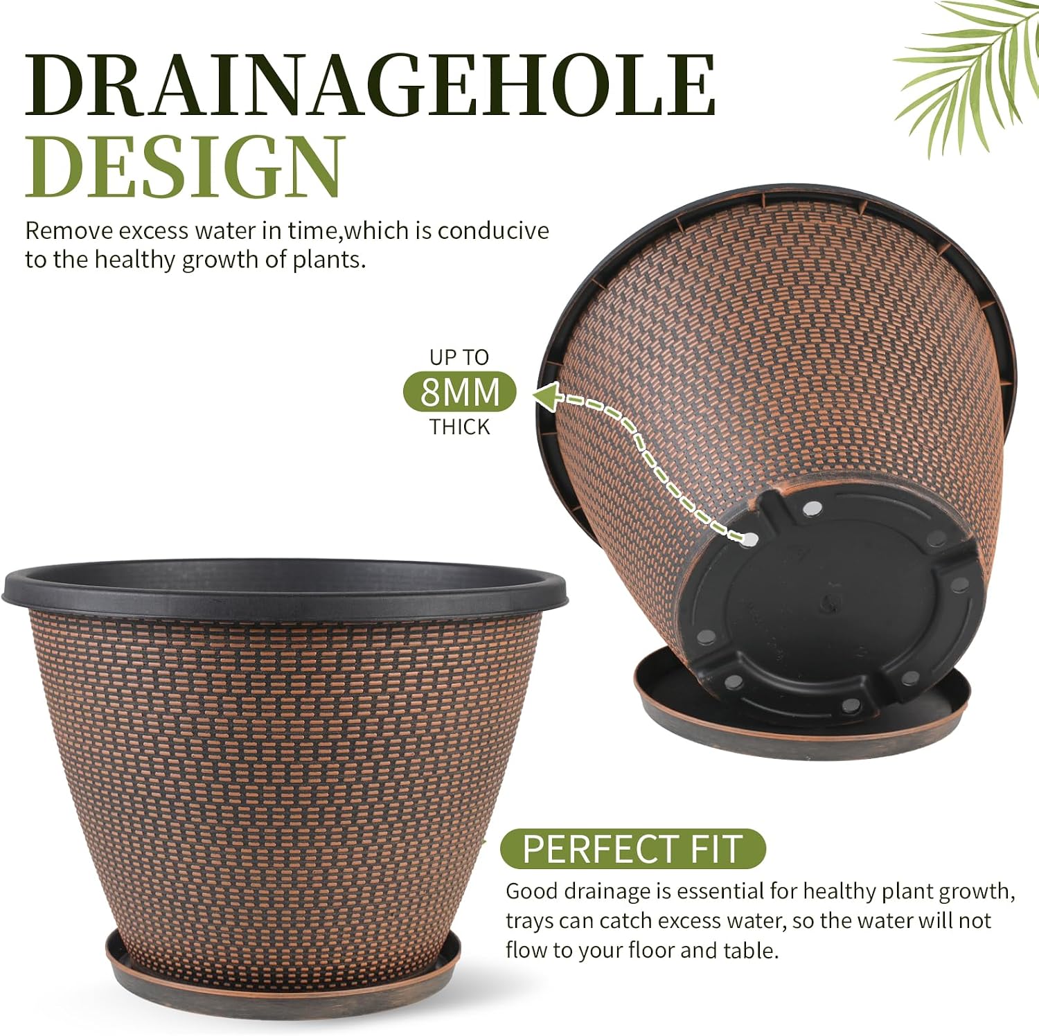 4 Pack 16 inch Plant Pots, Modern Large Planters for Outdoor Plants | Round Plastic Flower Pots with Drainage Holes &
