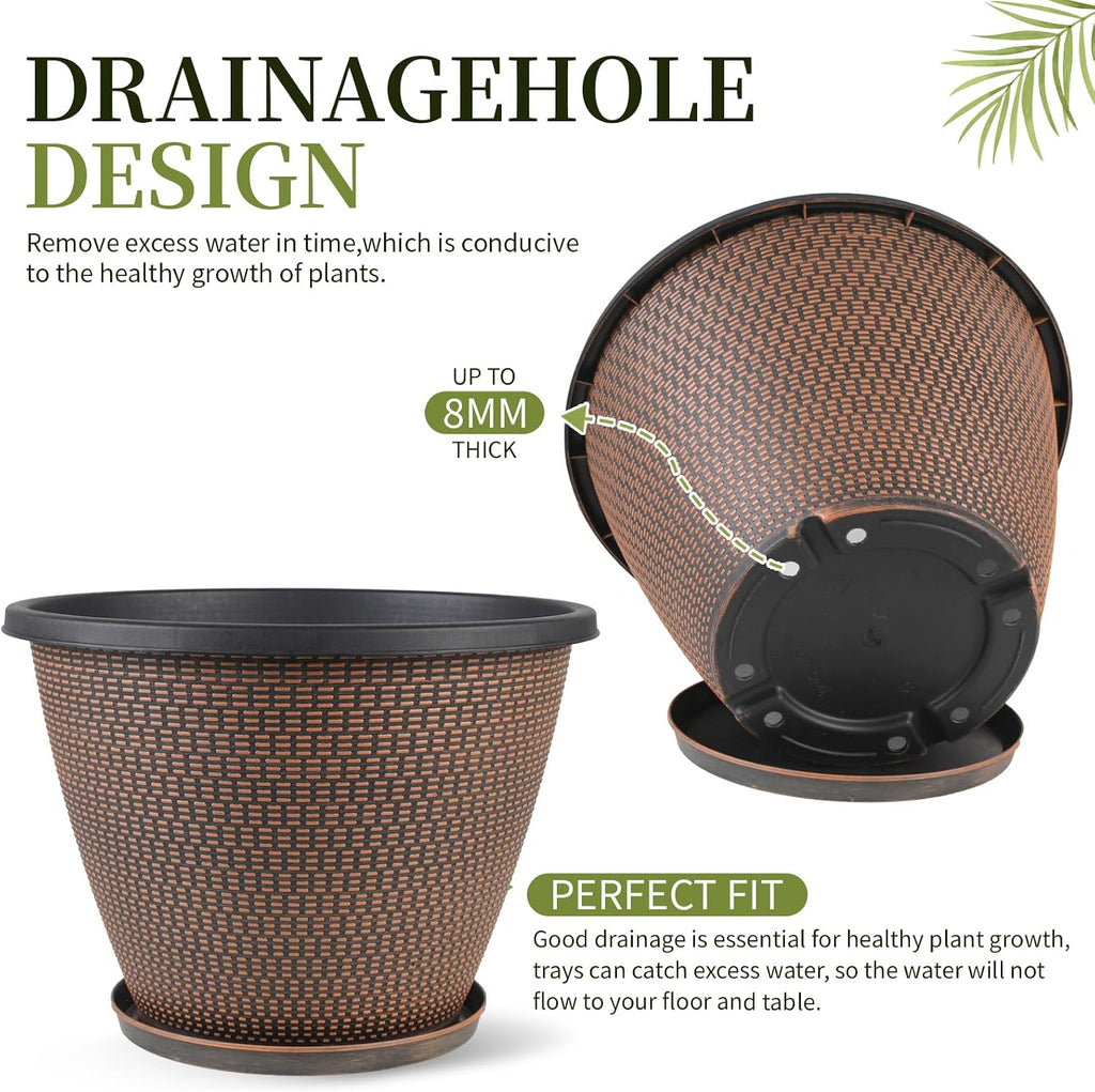 4 Pack 10 inch Plant Pot for Outdoor Indoor, Plastic Flower Pots with Trays | Lightweight Large Outdoor Planter Pots