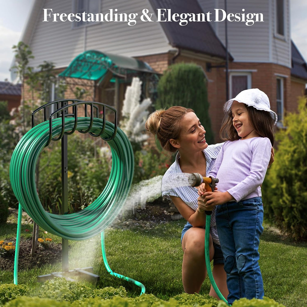Garden Hose Holder Detachable Heavy Duty Metal Water Hose Hanger, Freestanding Hose Storage Stand Rack for Outside