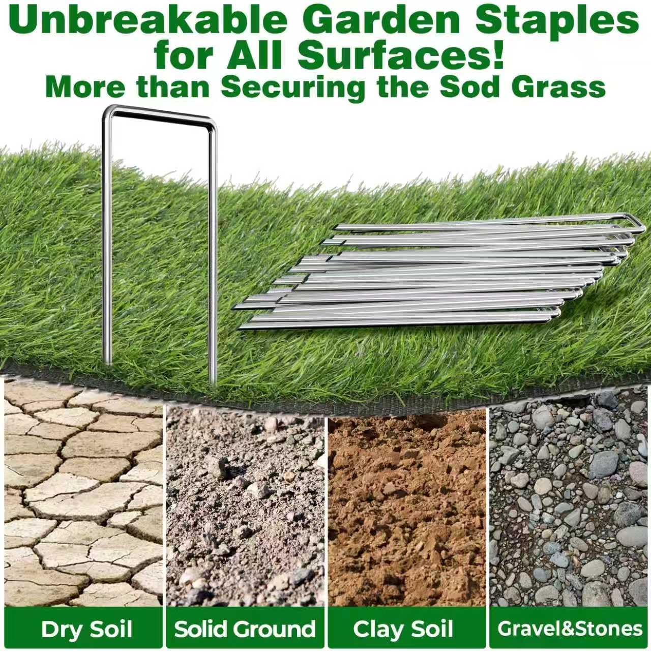 AMAGABELI 6 Inch 500 Pack Galvanized Landscape Staples 11 Gauge Anti-Rust Heavy Duty Garden Stakes Plant Cover Spikes