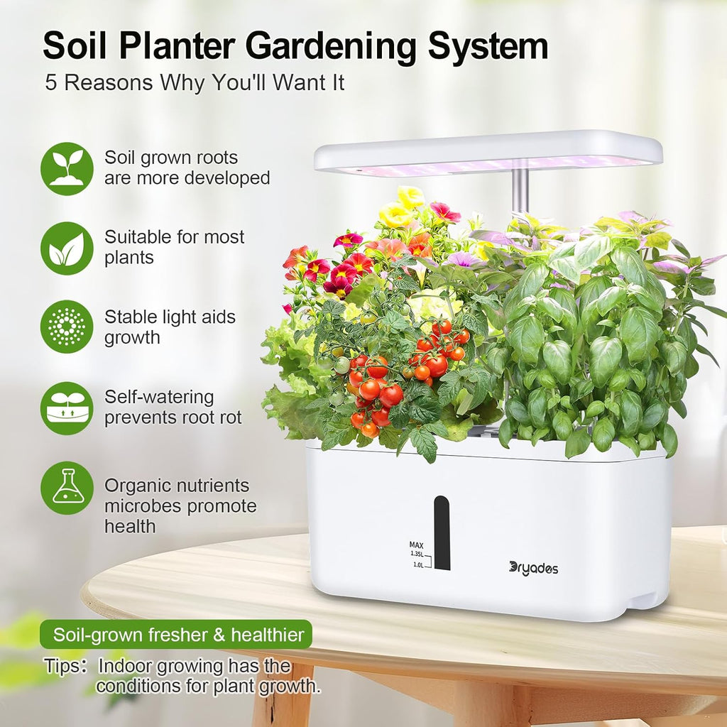 Indoor Garden System 19 Watt LED Growing Light Upgrade 2 Self-Watering Soil-Cultivated Growing Pots Gardening Gifts for