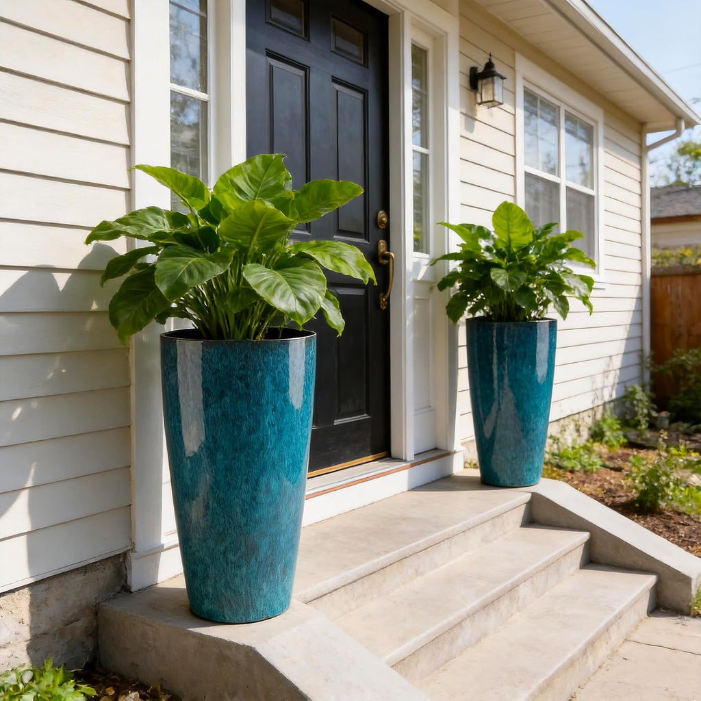 21 inch Tall Planter, Indoor Outdoor Planter Set of 2 Tall Outdoor Planters for Porch Large Planter Pot with Drainage