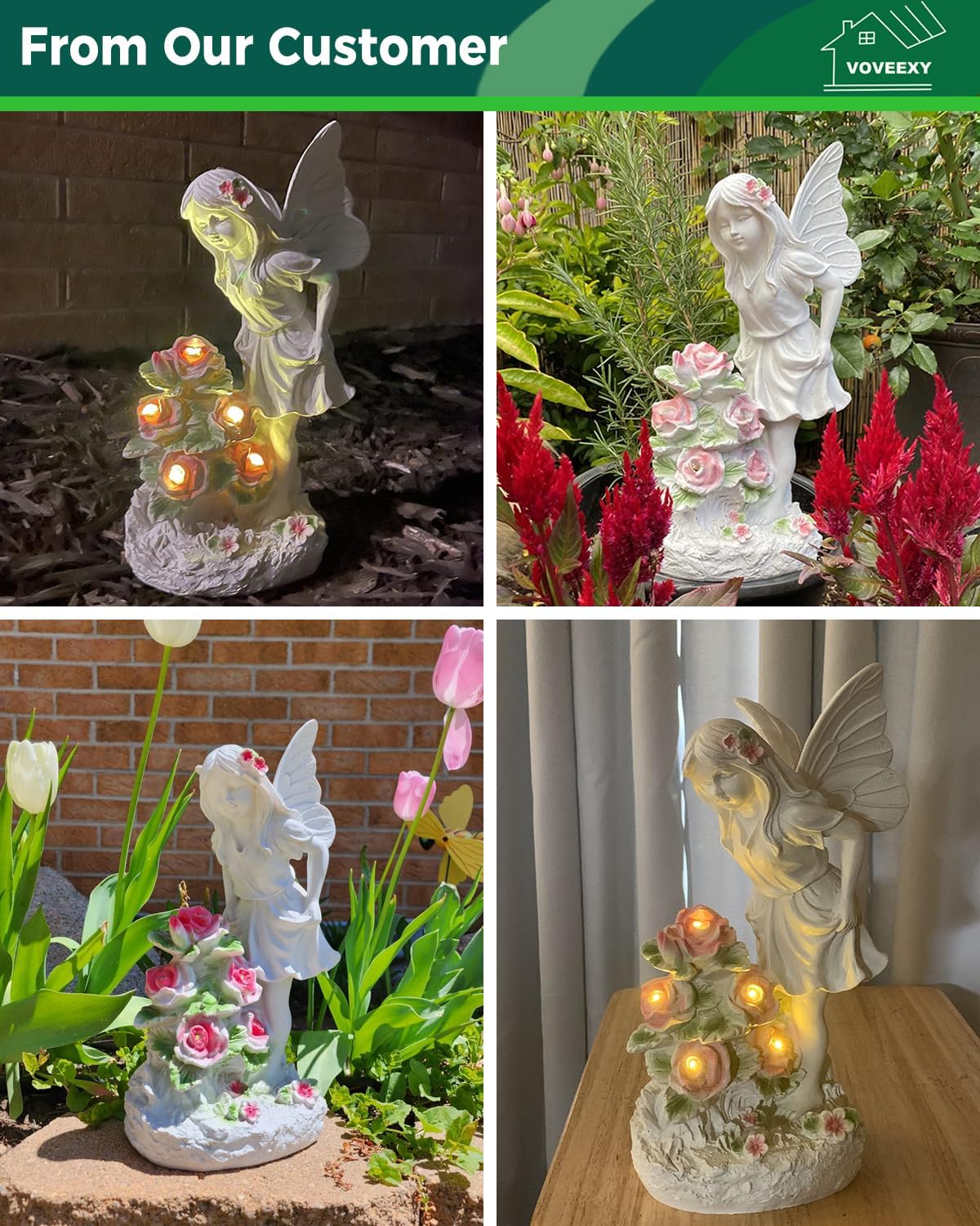 Voveexy Garden Figurines Angel Garden Statue Outdoor Decor, Solar Powered Resin Sculpture with 5 LEDs Art Decoration
