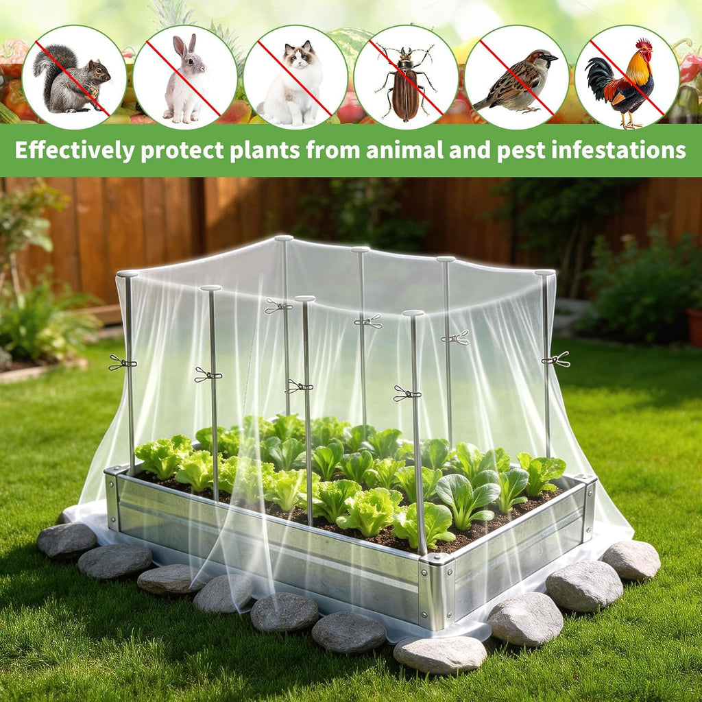8 Pack 2.7ft Metal Garden Netting Covers Kit for Raised Beds | Includes Sturdy Outdoor Garden Stake Netting Support