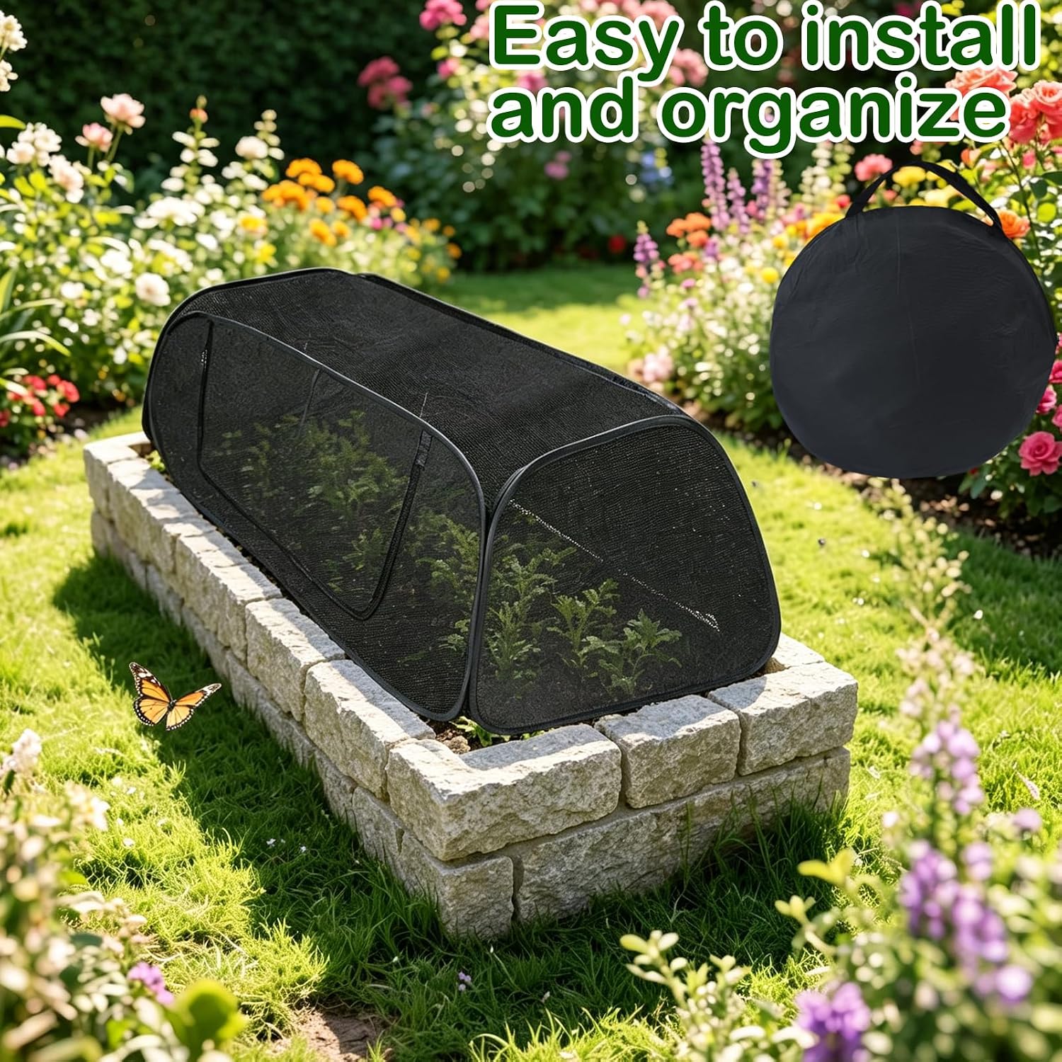 Wenfan Pop Up Plant Cover for Raised Bed, 47"X21"X18" Foldable Garden Cover Sun Shade Cloth UV Resistant Garden Bed