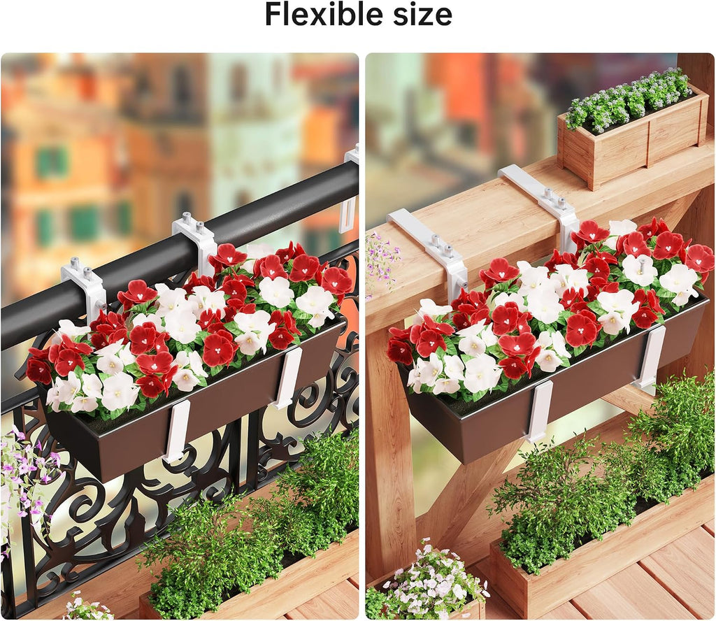 Y&M 6 Pcs Deck Railing Adjustable Planter Box Brackets (6 to 12.5 in), Universal Heavy Duty Iron Flower Box Brackets