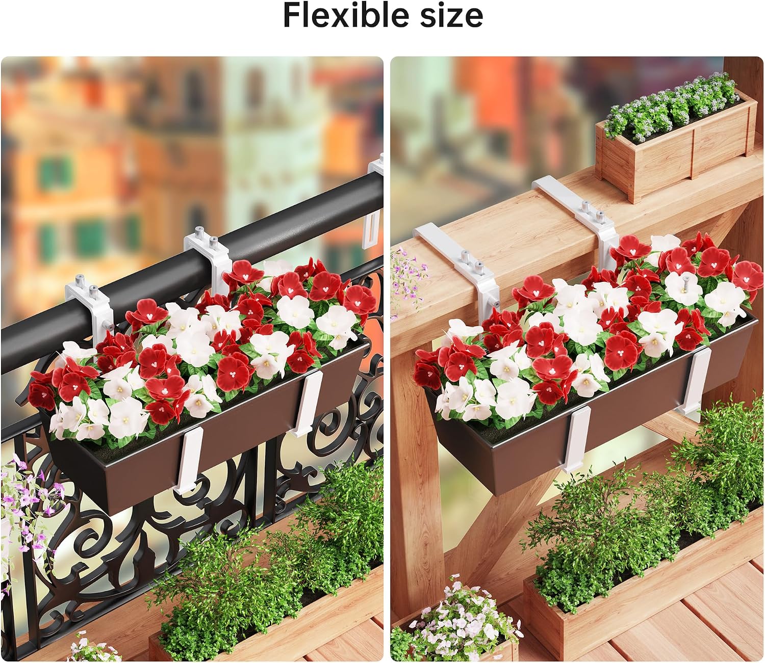 Y&M 6 Pcs Deck Railing Adjustable Planter Box Brackets (6 to 12.5 in), Universal Heavy Duty Iron Flower Box Brackets