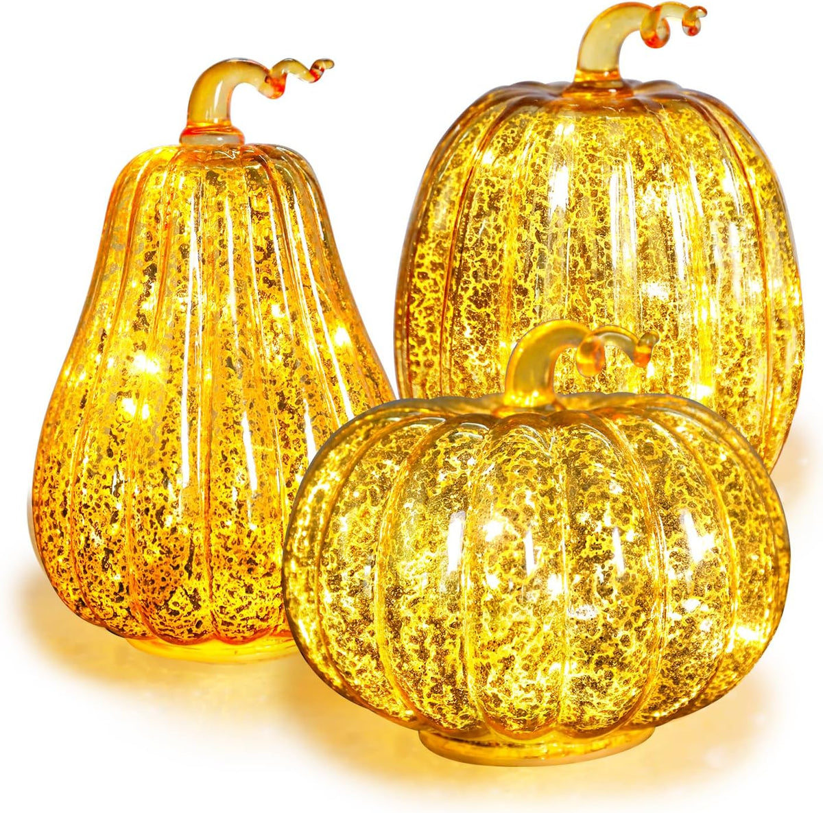 3PCS Mercury Glass Pumpkin Lights,Fall Halloween Porch Pumpkin Lantern