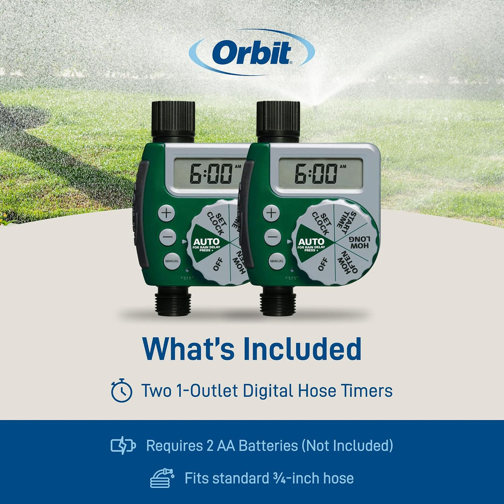 Orbit 62067 1-Outlet Programmable Digital Hose Watering Timer, 2-Pack