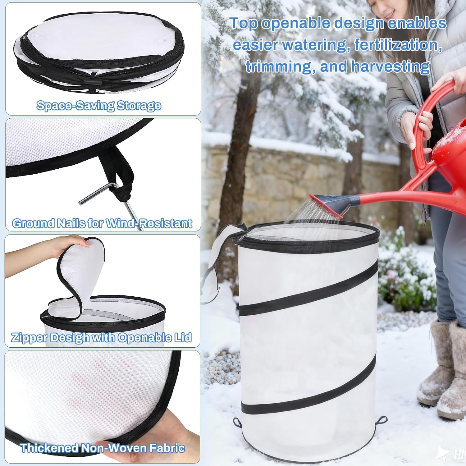 2 Pcs 12"×21" Pop Up Round Winter Frost Plant Cover,Foldable Non Woven Winter Plant Freeze Protection Tent with Ground