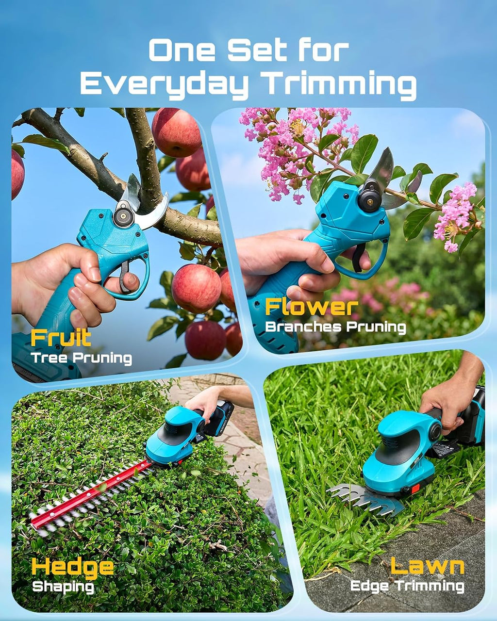 SEESII 3-in-1 Electric Pruning Shears, Cordless Hedge Trimmer & Grass Shear | 1.4'' Pruning Shears, 12" Shrub Trimmer &