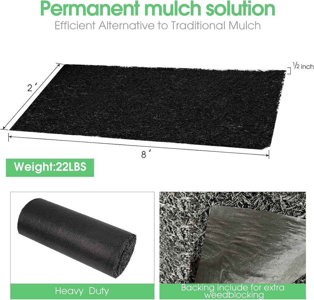 Harmiden 2 Pack Recycled Rubber Mulch Mat Roll Black Permanent Mulch Walkway Pathway for Landscaping Outdoor 8' x 2'