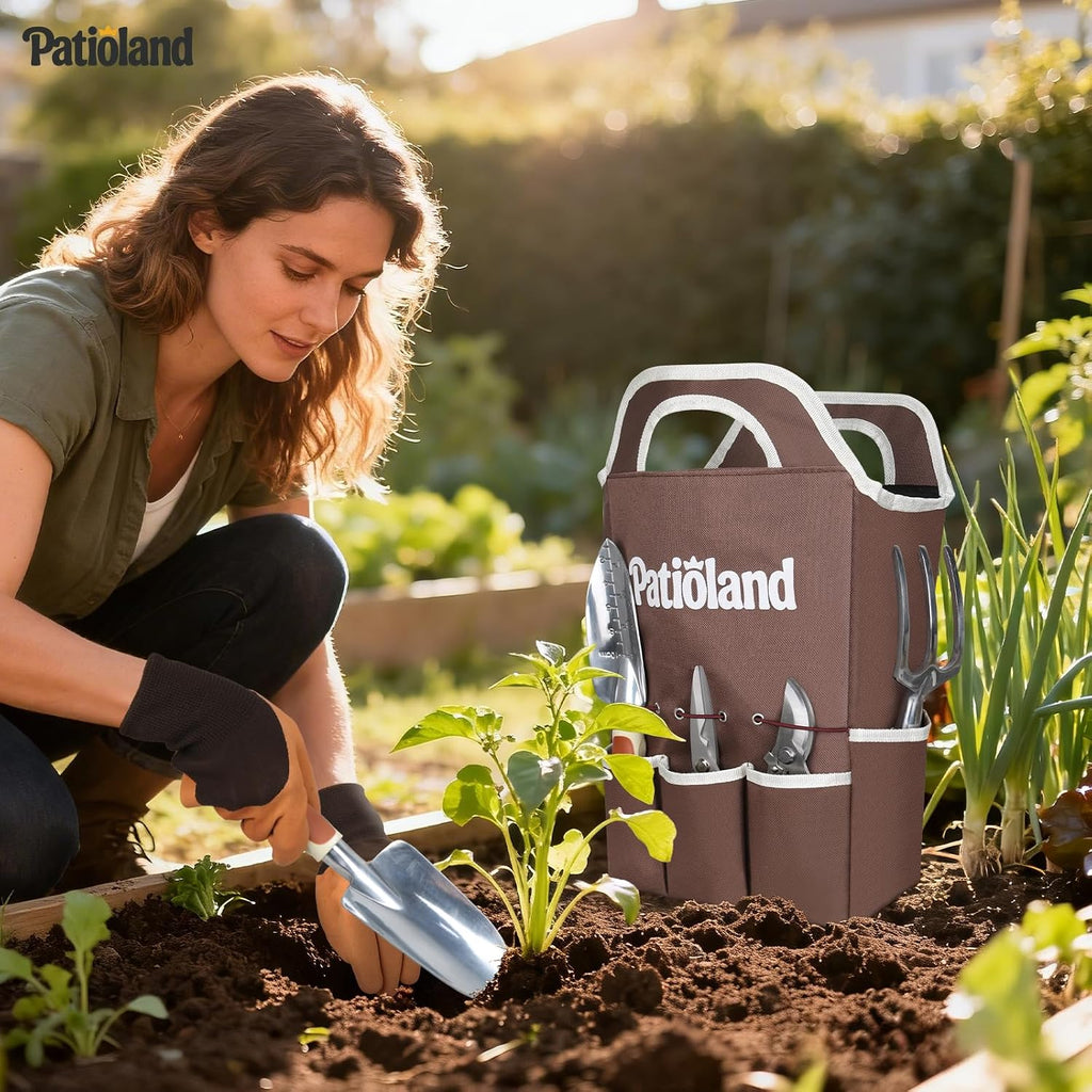 Brown Garden Tools Set 10-Piece, Gardening Gifts for Women Men | Aluminum, Heavy Duty Gardening Hand Tools With