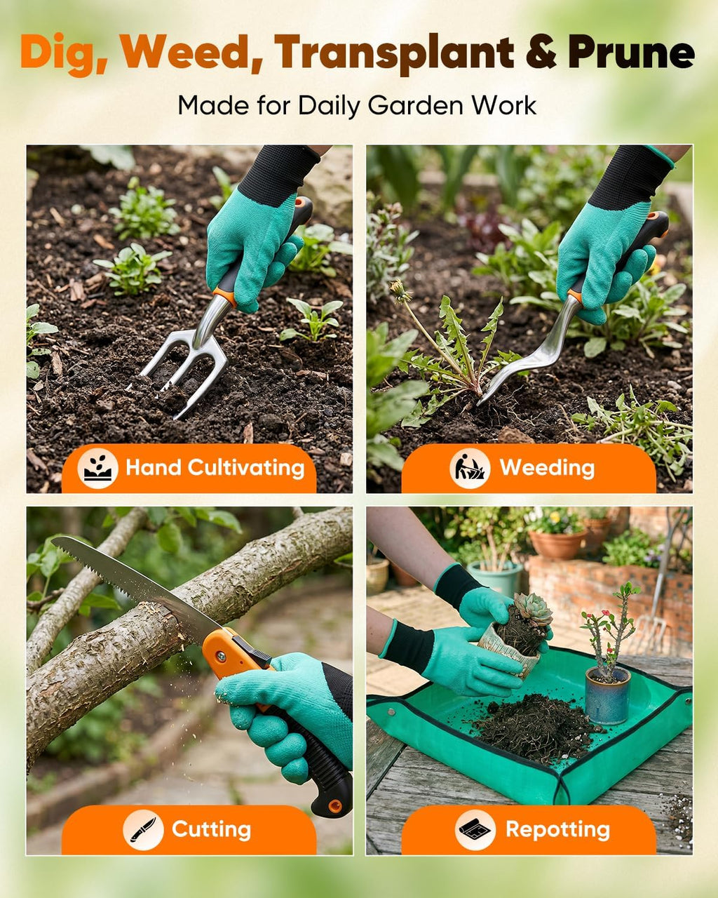 Garden Tool Set Gardening Tools - Heavy Duty Aluminum Tool Kit with Non-Slip Handle, Gardening Gloves and Tool Bag for