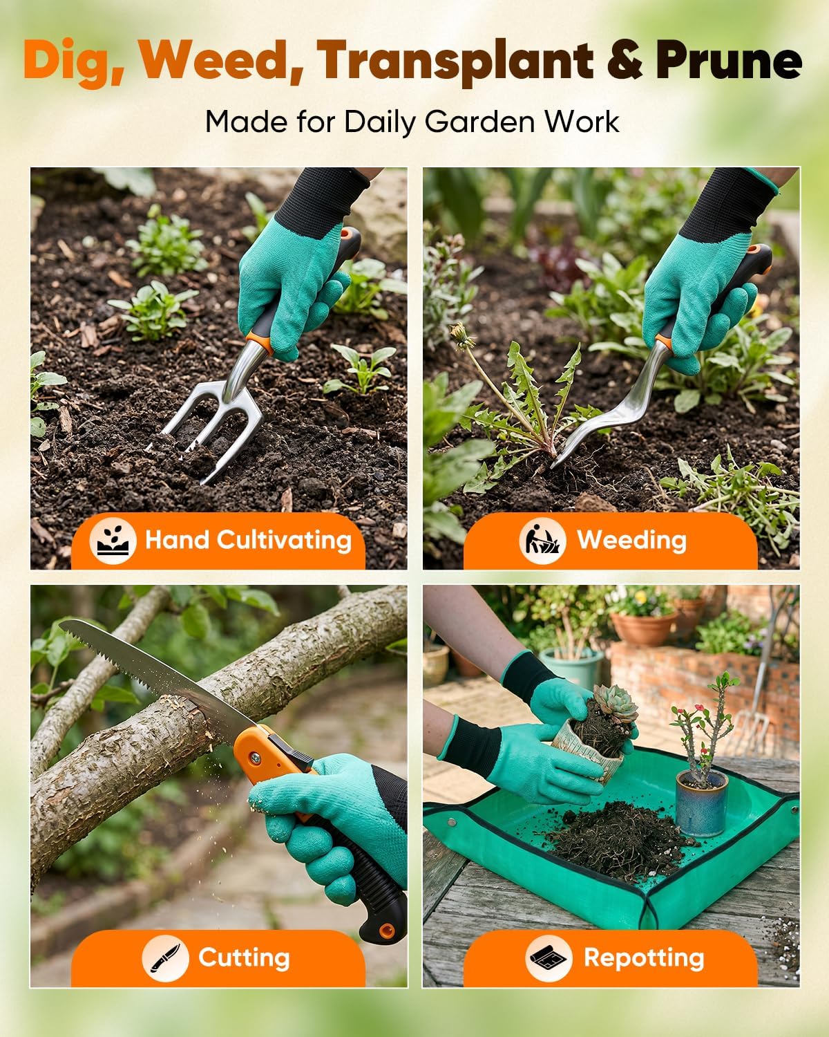 Garden Tool Set Gardening Tools - Heavy Duty Aluminum Tool Kit with Non-Slip Handle, Gardening Gloves and Tool Bag for