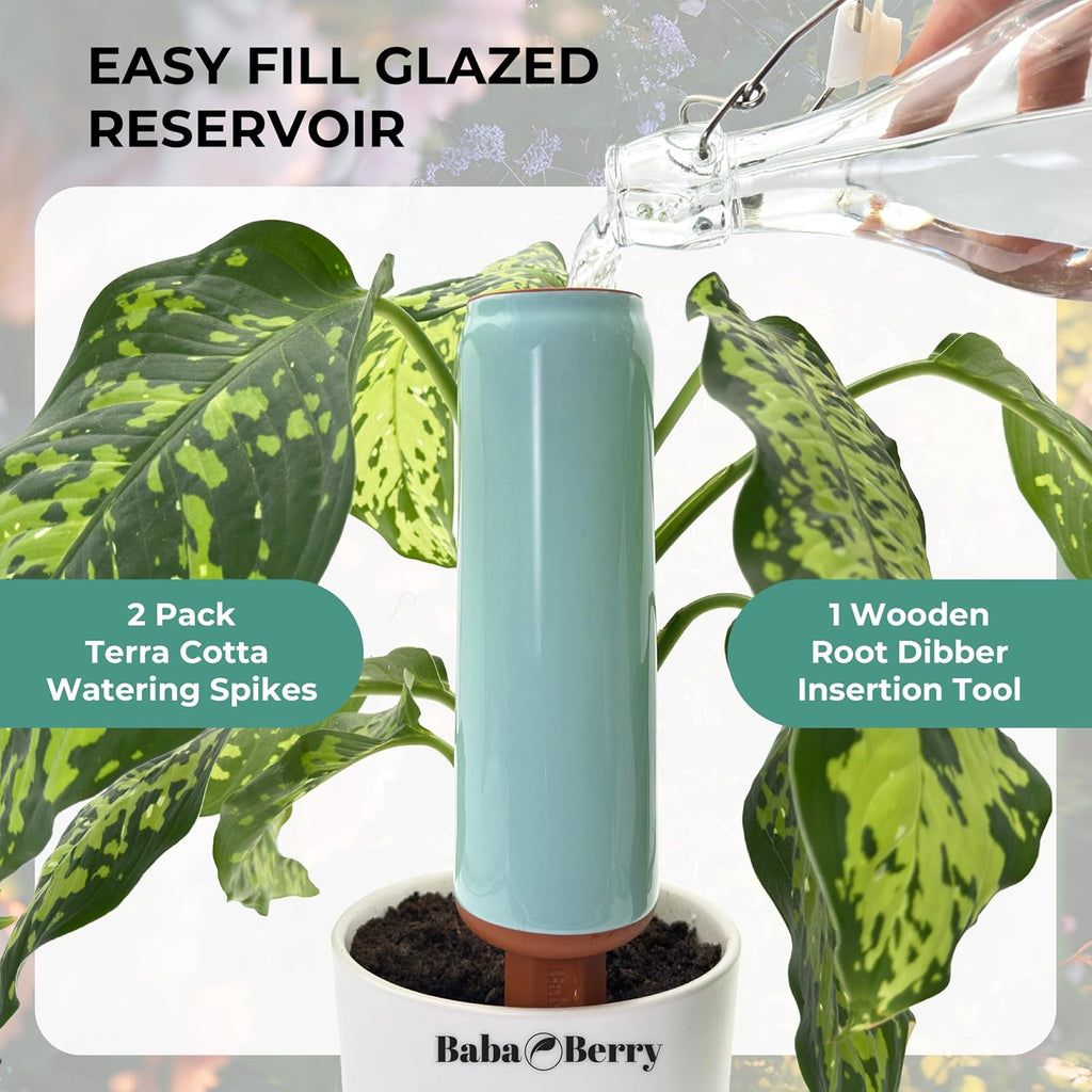 Terracotta Watering Spikes 2 Pack 17.5oz Capacity Plant Watering Devices Self Watering Spikes Large Plant Watering