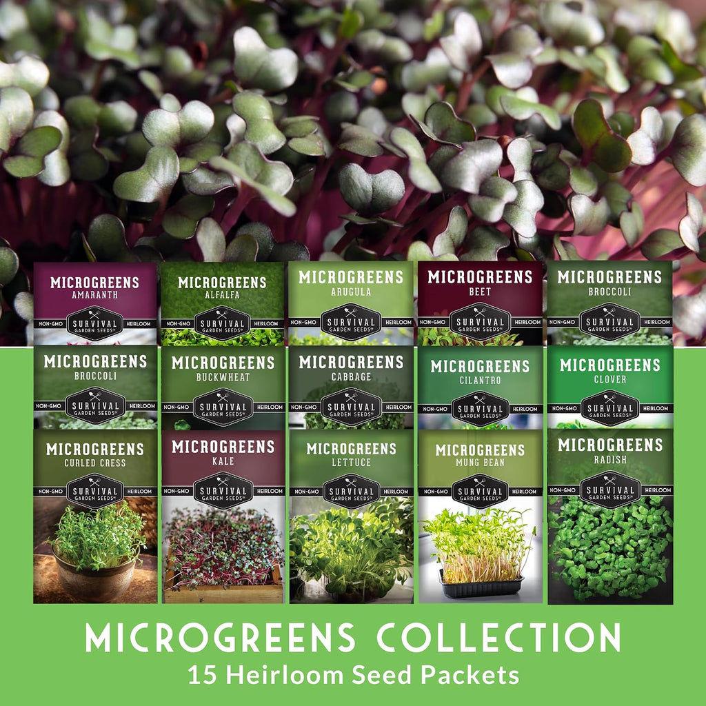 Microgreens Seeds Variety Pack – 15 Heirloom Sprouting Varieties | Indoor Countertop Growing – Broccoli, Radish, Kale