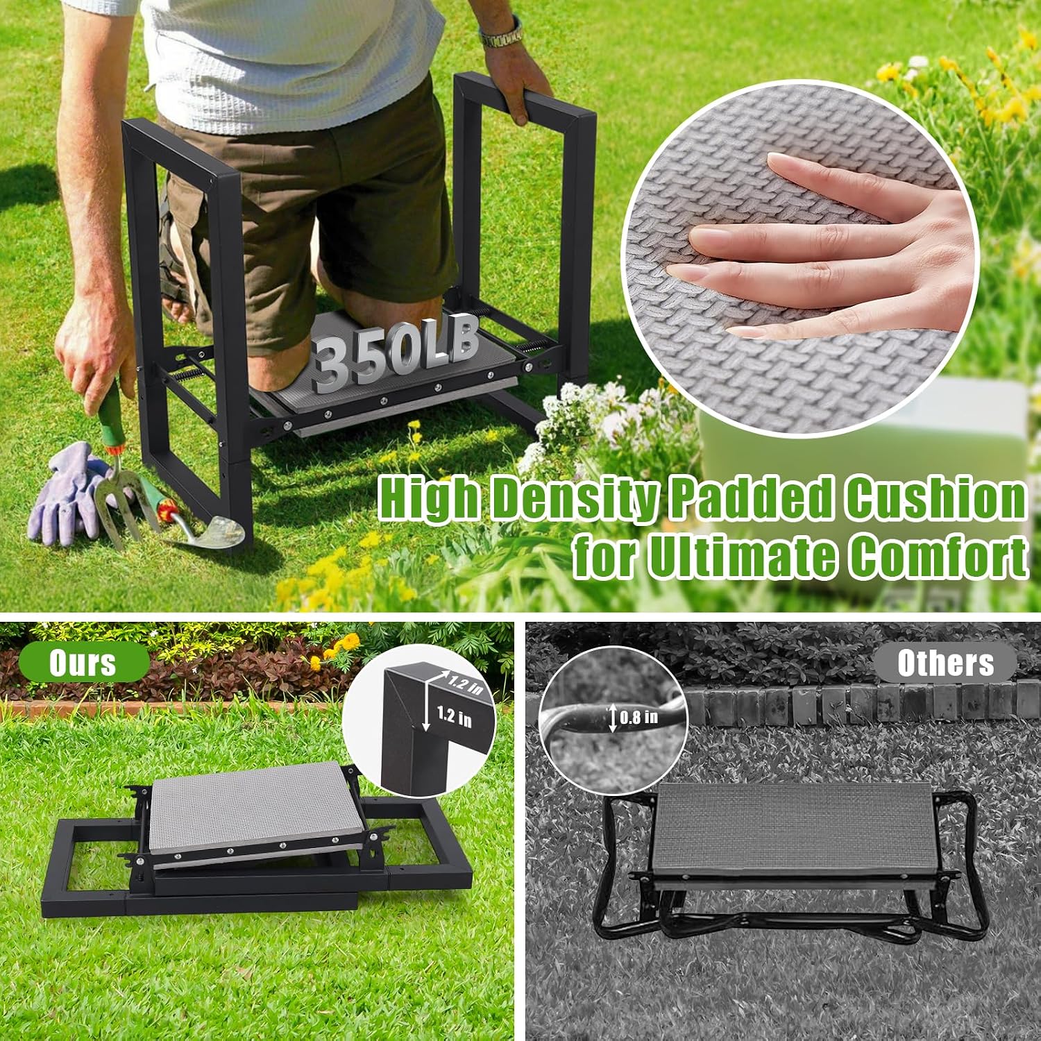 Garden Kneeler and Seat, 12.7" Wide Folding Heavy Duty Gardening Bench with Handles for Kneeling and Seat