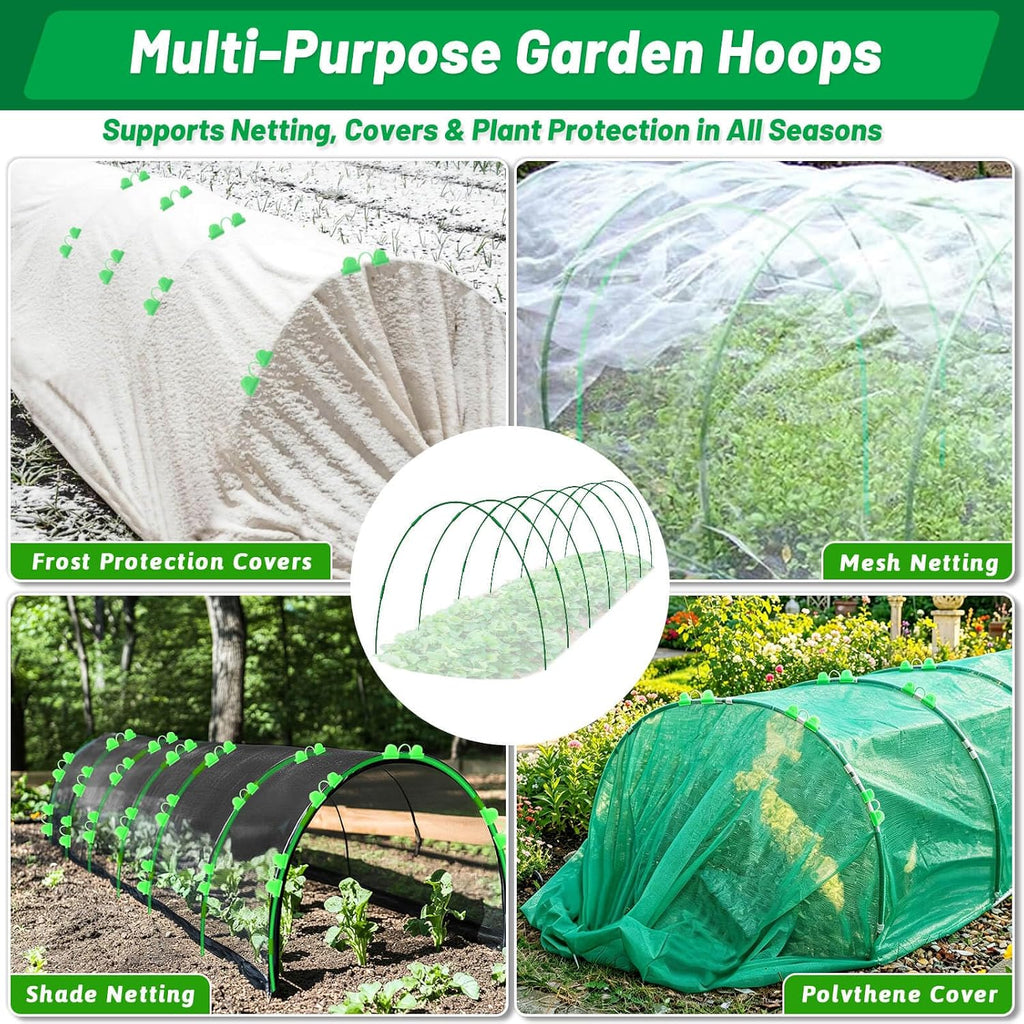 Garden Mesh Netting Kit, 7 Sets Garden Hoops with 10x30 ft Garden Covers | Bird Netting with 12 Clips, Garden