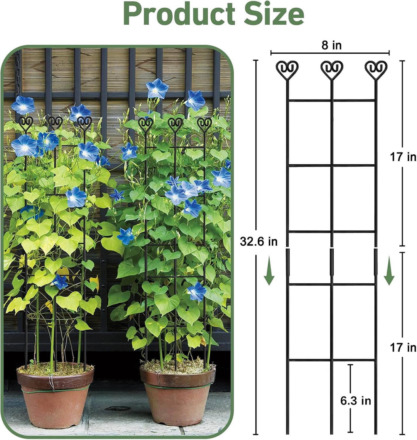 32in Large Indoor Plant Trellis for Climbing Plants, Expandable Metal Garden Trellis for Potted Plants, Tall Plant