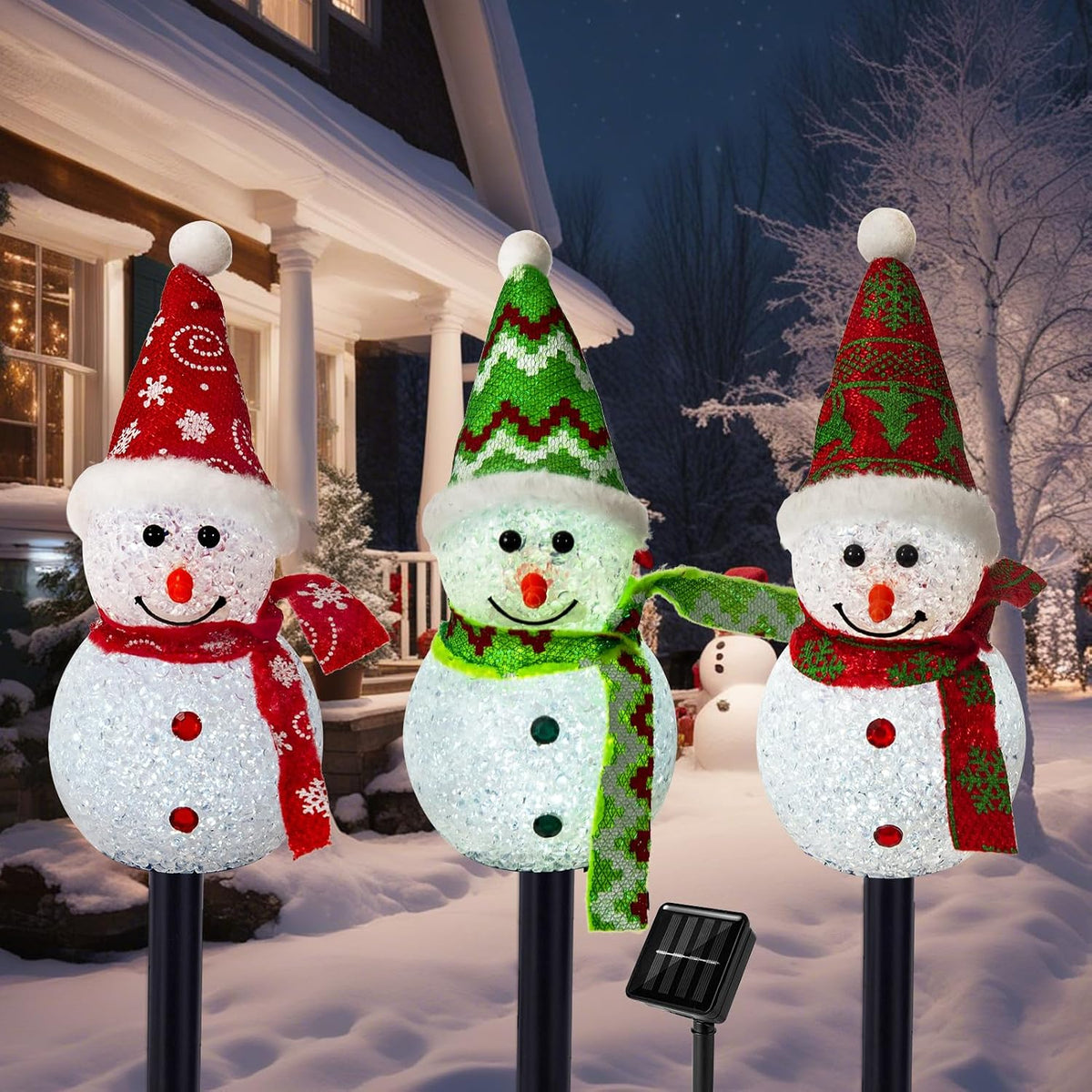 Solar Christmas Snowman Pathway Lights Outdoor Decoration, 3 Pack