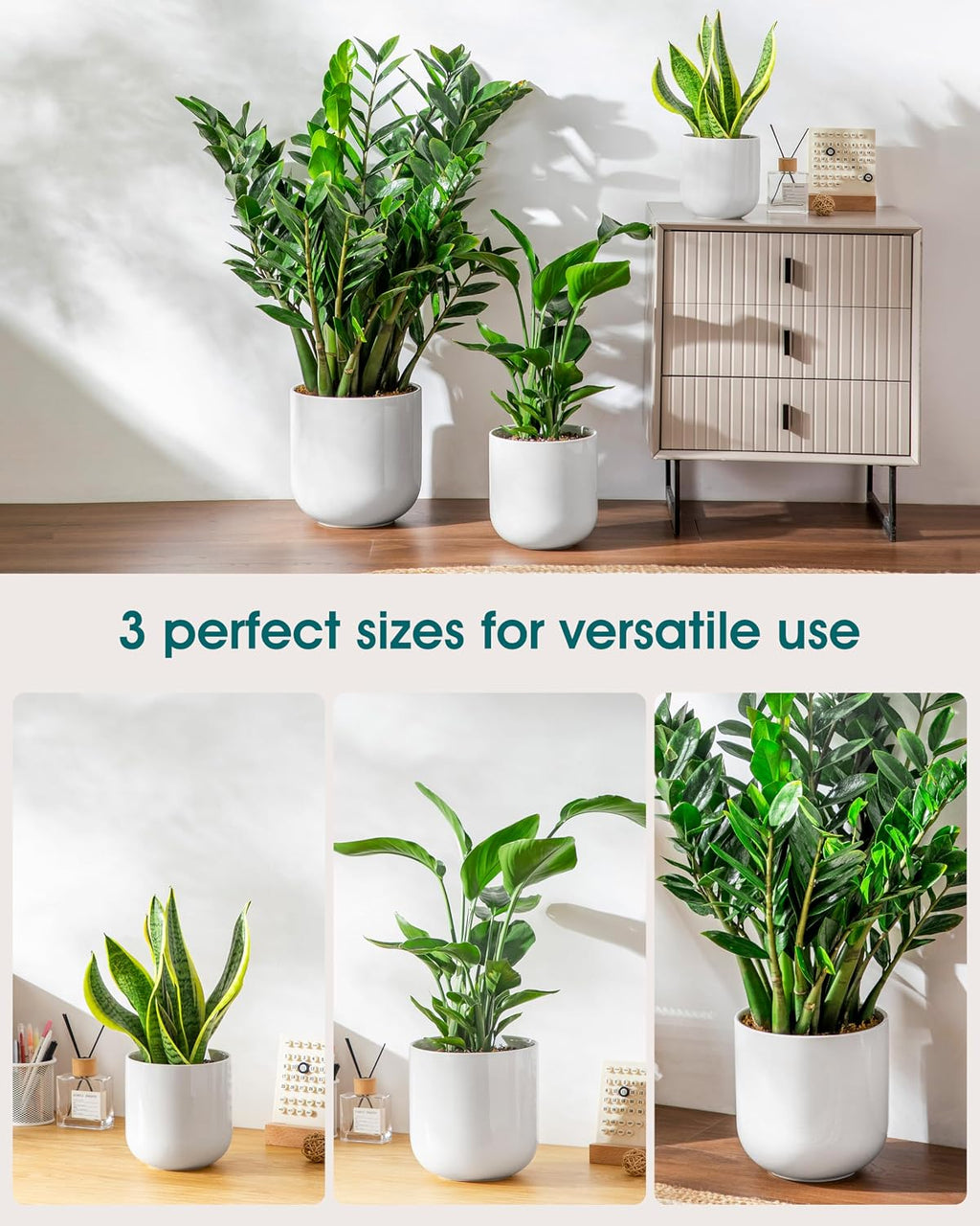vancasso 6+8+10 inches Ceramic Plant Pots, Set of 3, Planters with Drainage Hole, Flower Pots Planters Pots for Indoor