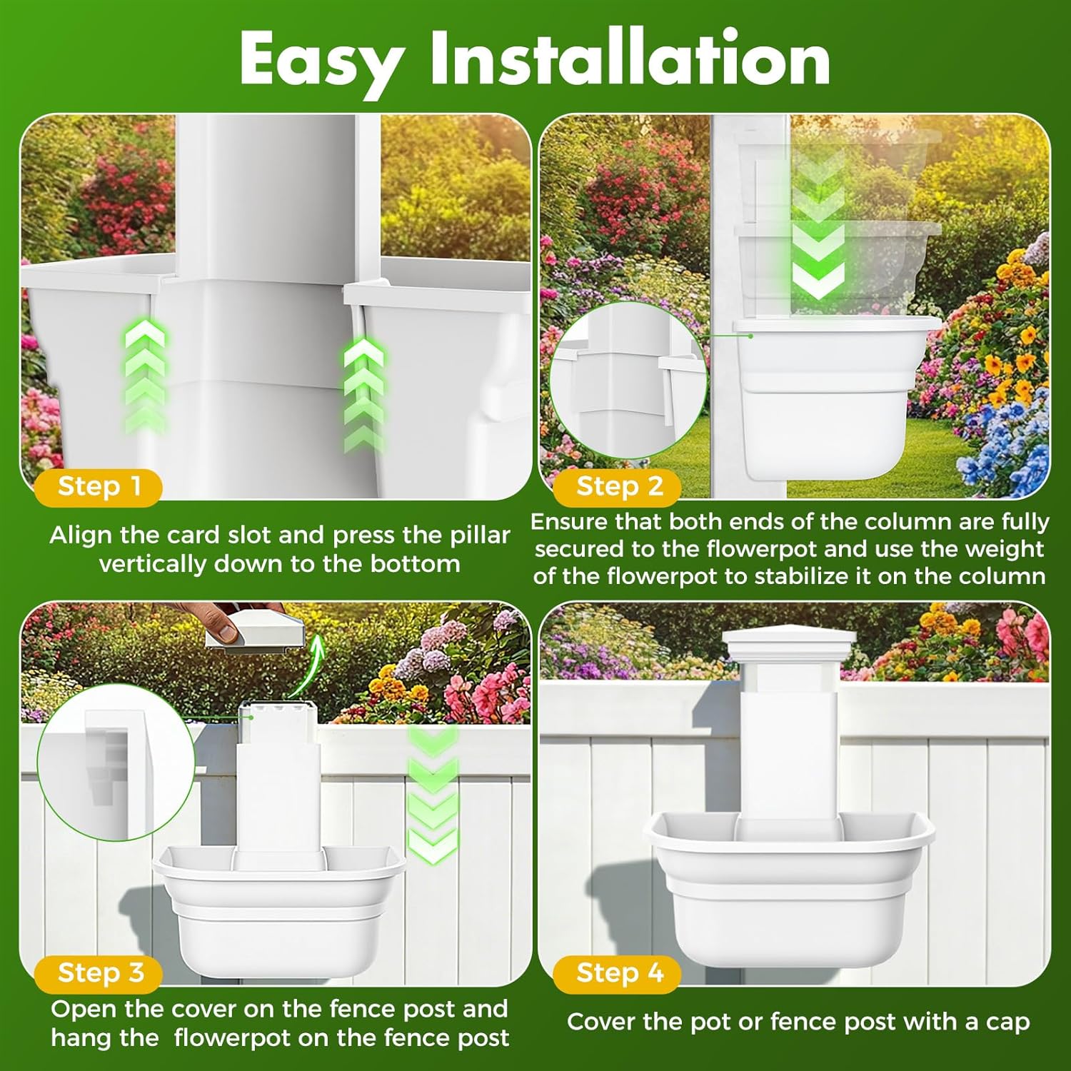 Hanging Planters for Outdoor Plants - Fence Hanging Planters for PVC Fence, Plant Hangers Hanging Plant Flower Pots