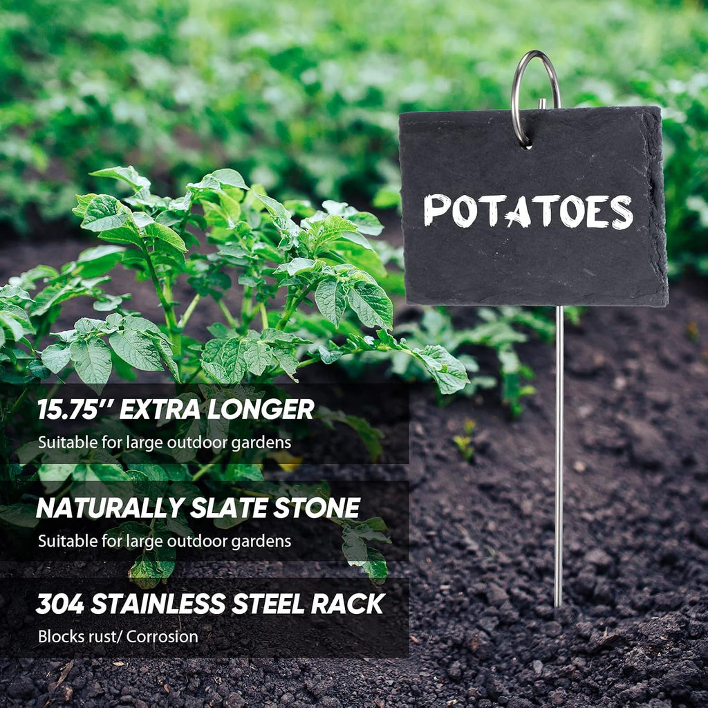 24 Sets Plant Labels, Reusable Slate Plant Markers Natural Weatherproof Garden Signs Waterproof Hanging Slate Planter