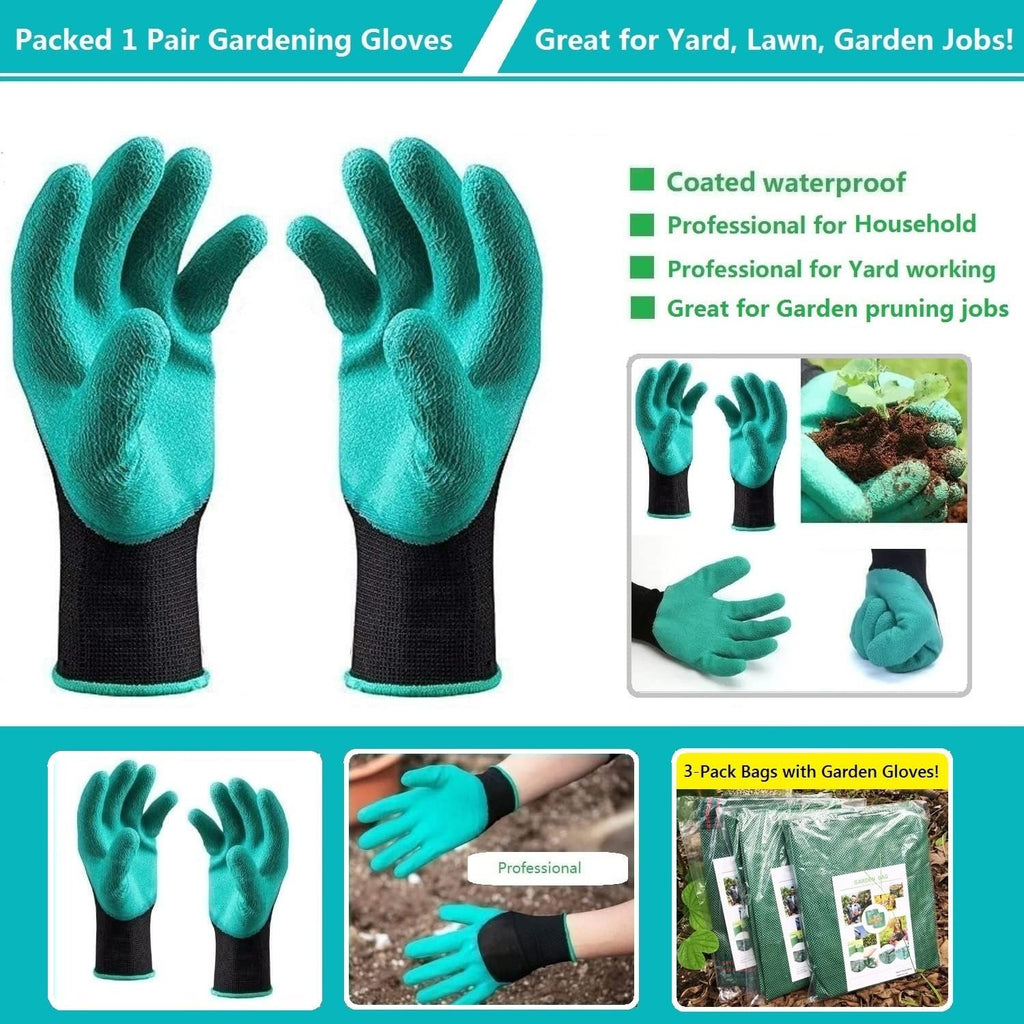 Standard 3-Pack 32 Gallon Lawn Garden Bags (D18,H30 inch) Yard Waste Bags with Gardening Gloves - Reusable Leaf