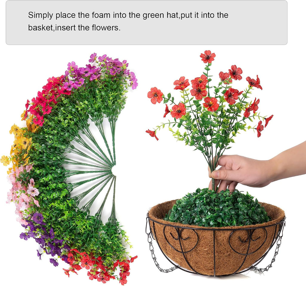 Artificial Fake Hanging Plants Flowers with Basket Outdoor Decor Faux Silk Dasiy Flower Arrangements in Pot Planter for