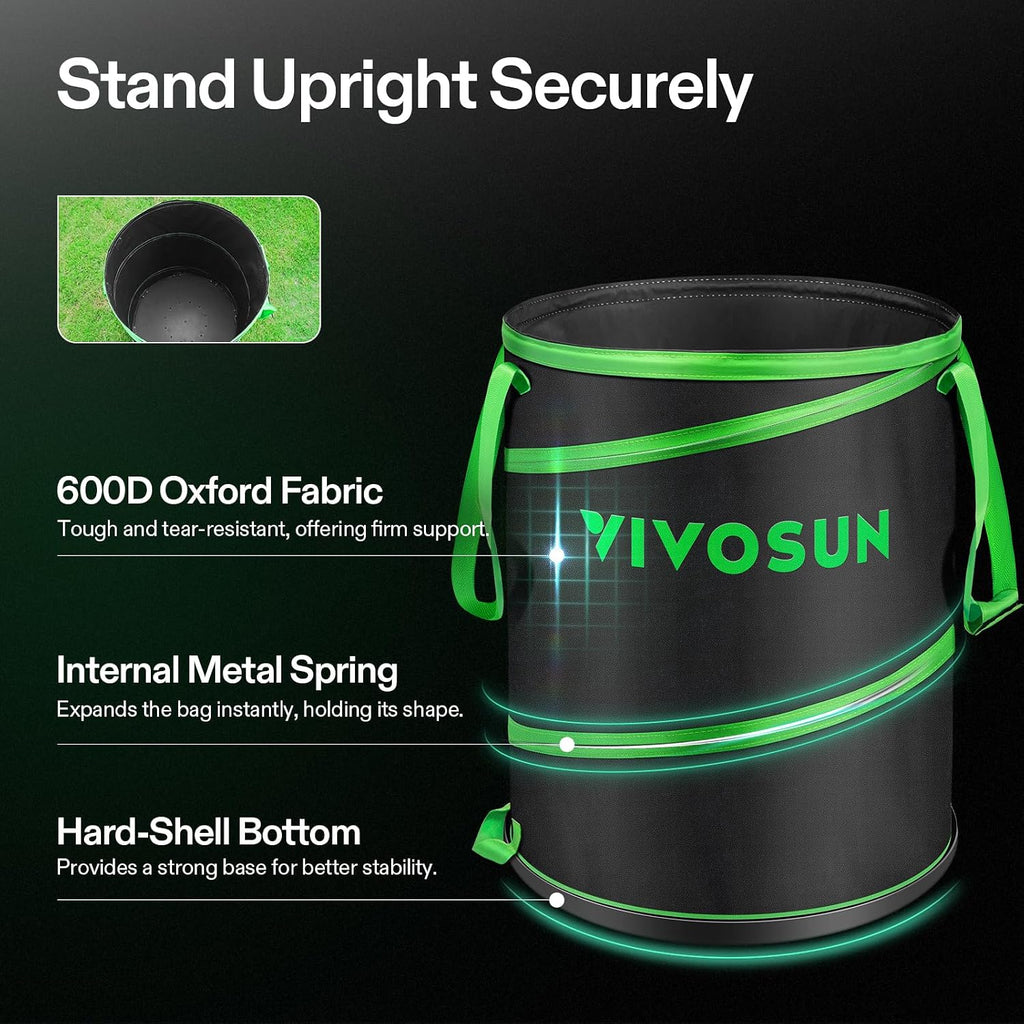 VIVOSUN 2-Pack 47-Gallon Collapsible Garden Bag, Yard Waste Containers | Yard Waste Bin with Hard-Shell Bottom, Leaf