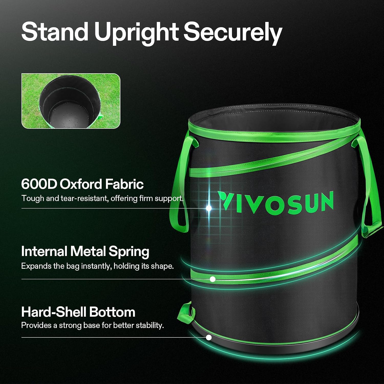 VIVOSUN 2-Pack 47-Gallon Collapsible Garden Bag, Yard Waste Containers | Yard Waste Bin with Hard-Shell Bottom, Leaf