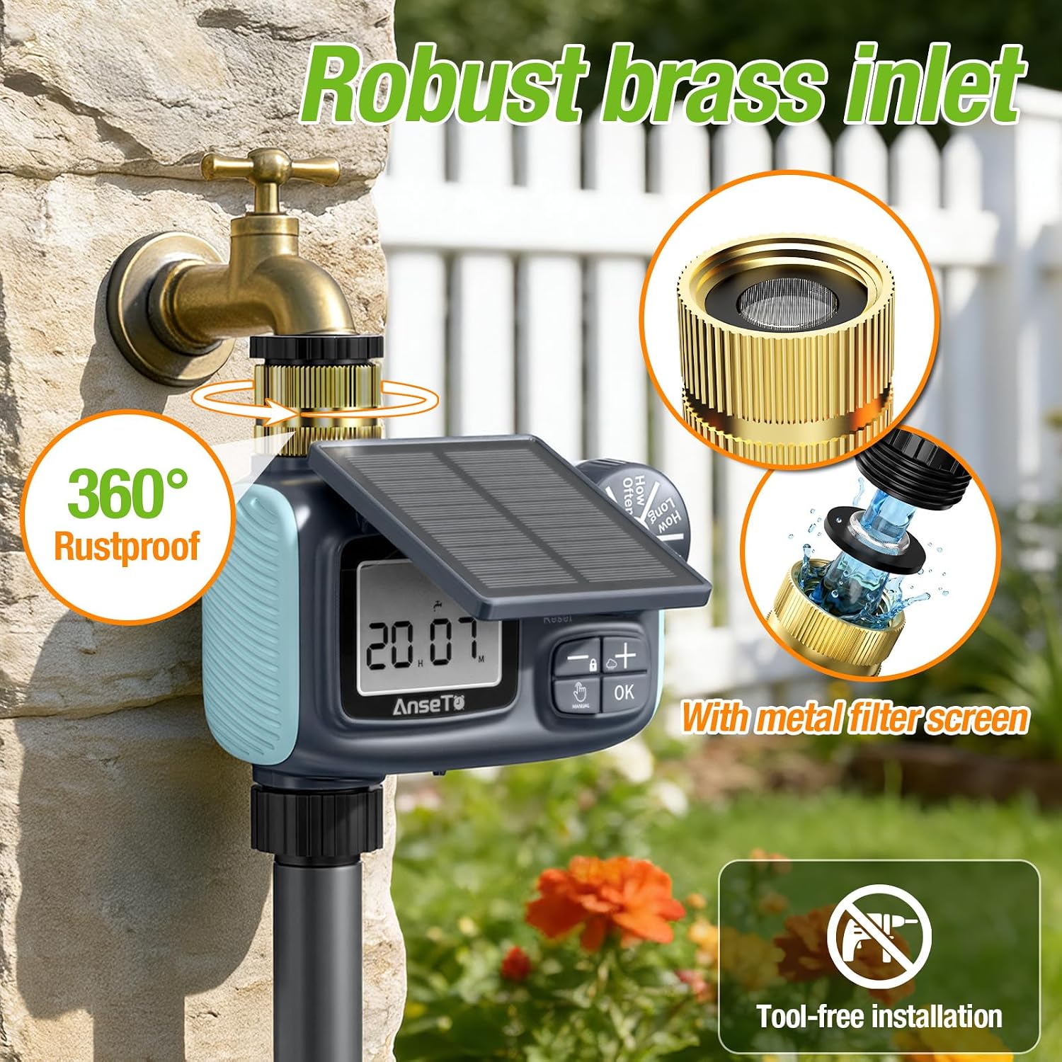 Solar Type-C Rechargeable Sprinkler Water Timer for Garden Hose Lawn | Programmable Intelligent Automatic Faucet System