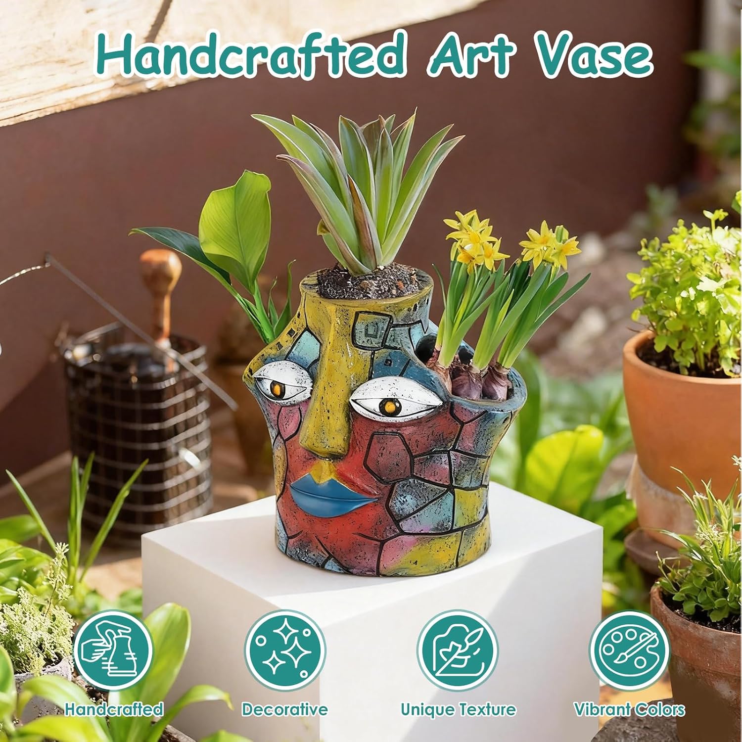 Buachois Abstract Face Planter Three Hole Pots for Plants Artistic Flowerpot for Indoor Outdoor Garden Decor