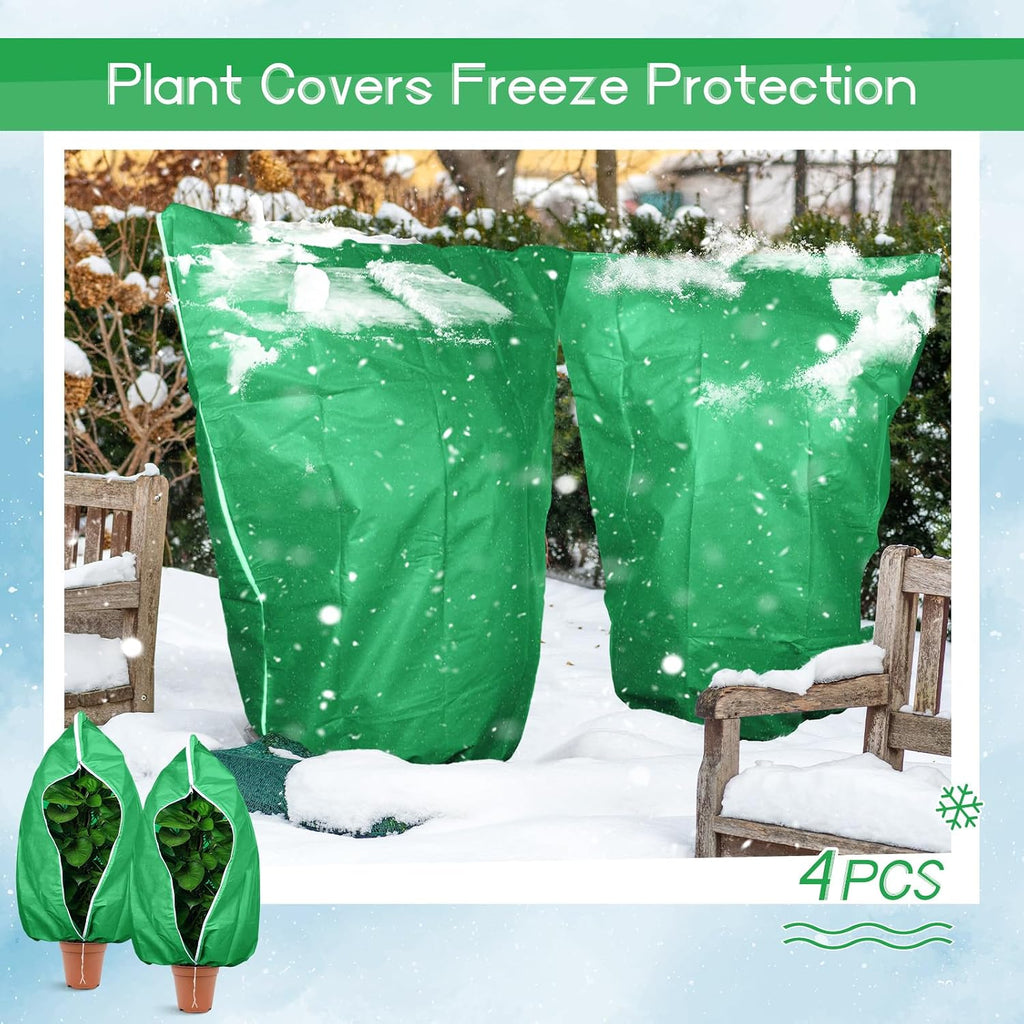 Windyun 4 Pcs Plant Covers Freeze Protection 47x40 Inch Winter Plant Protector Freeze Cover Shrub Frost Cloth with
