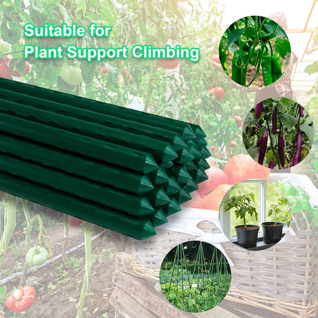 Jollybower 25pcs Steel Plant Stakes 3 Feet,Sturdy Plant Sticks, Plastic Coated Metal Garden Stakes Supports Climbing