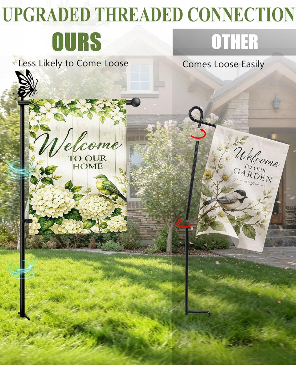 Garden Flag Holder for Outside, 5 Prong Base Small Flag Stand | Reinforced Threaded Connection, Heavy Duty Yard Flag