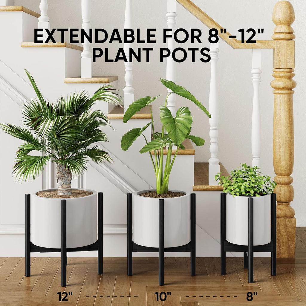 MUDEELA 2 Pack Indoor Plant Stands, 2 Tier Tall Plant Stand 30 inches, Mid Century Bamboo Plant Stand, Adjustable Width