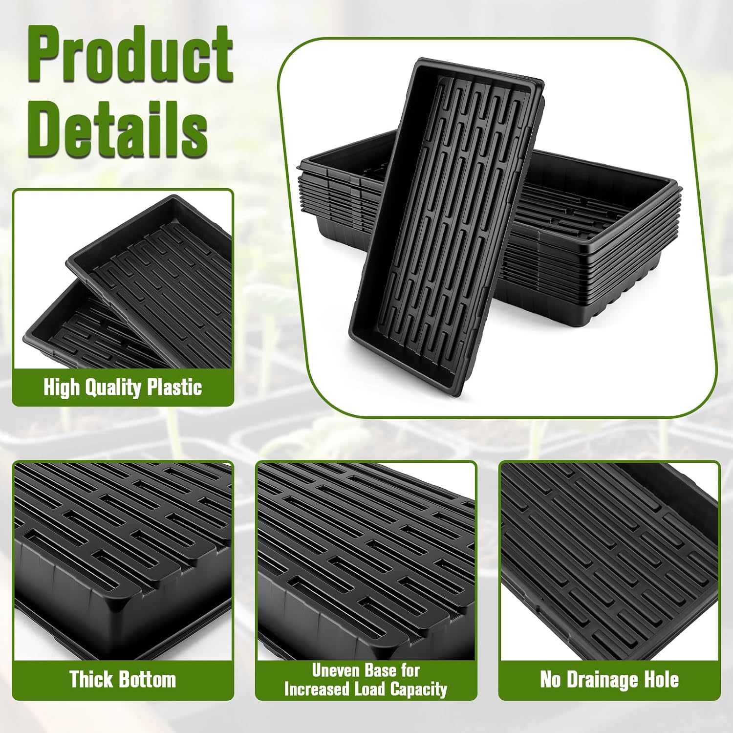 CMOOD 10 Pack 1020 Trays Heavy Duty Extra Thick Seed Starting Trays, Plant Trays for Seedlings, Plant Germination
