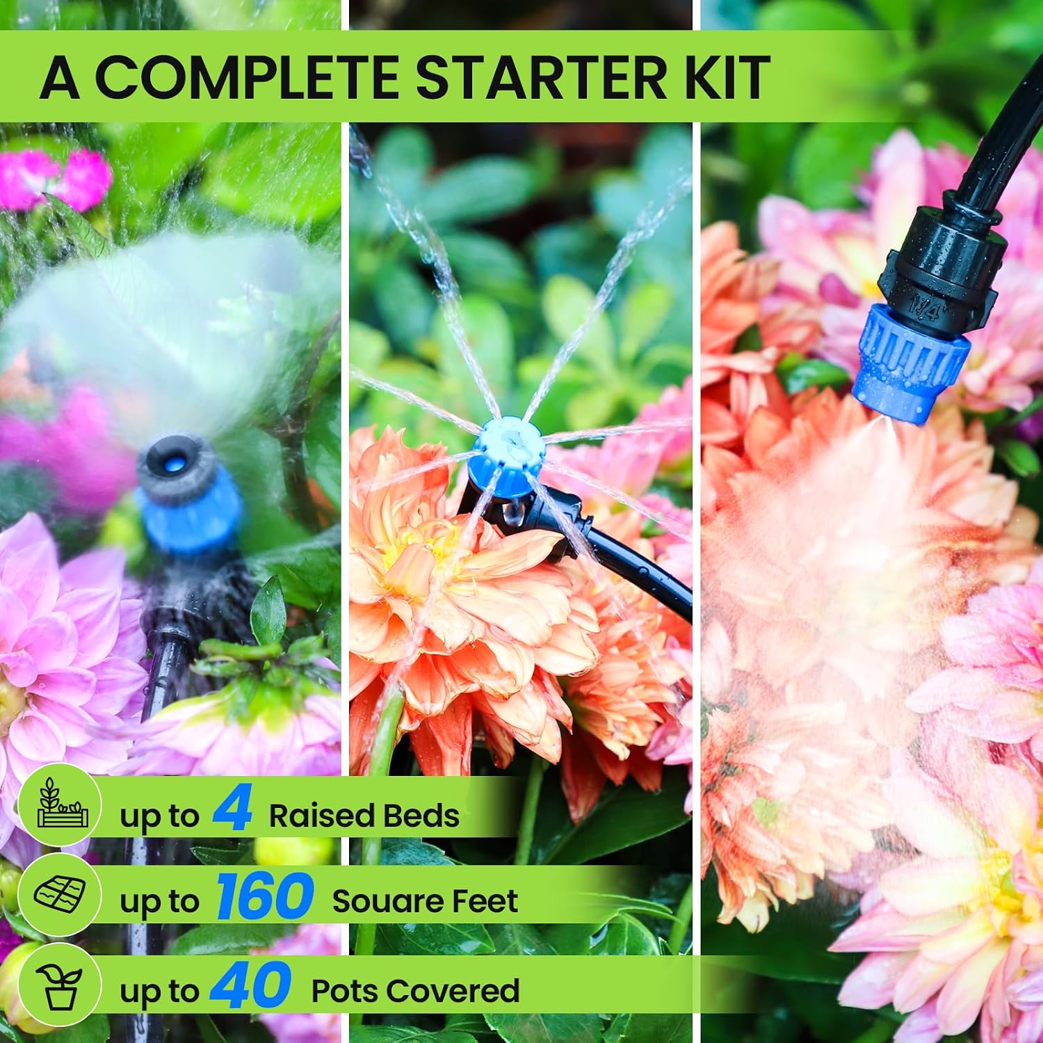 Drip Irrigation System Kit for Garden Watering, 247FT Quick Connect | For Garden, Raised Beds, Greenhouses, with 50FT